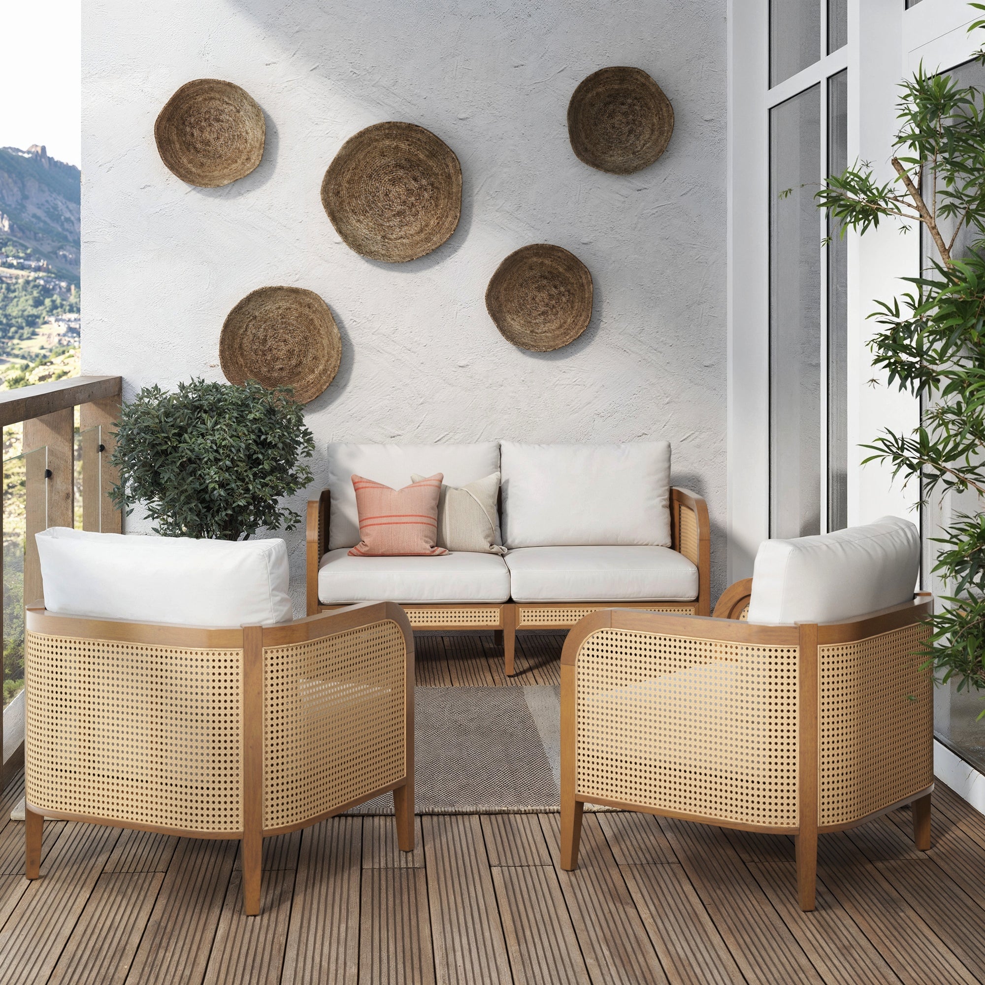 Rattan Outdoor Patio Set Loveseat & 2 Chairs