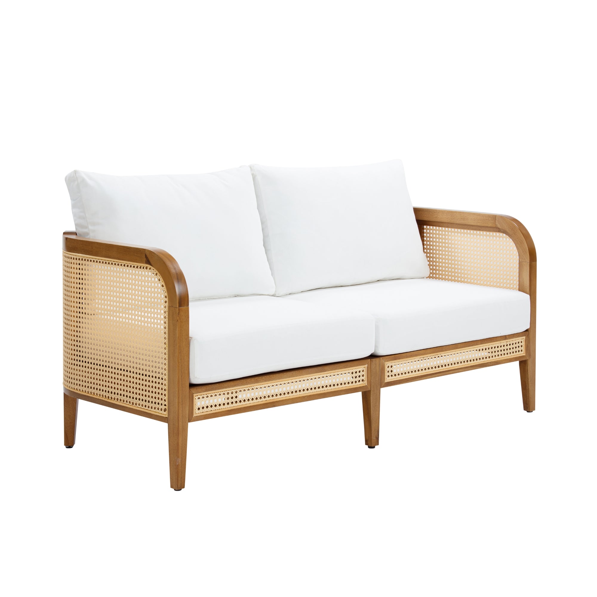 Solid Wood & Rattan Outdoor Patio Cushioned Sofa