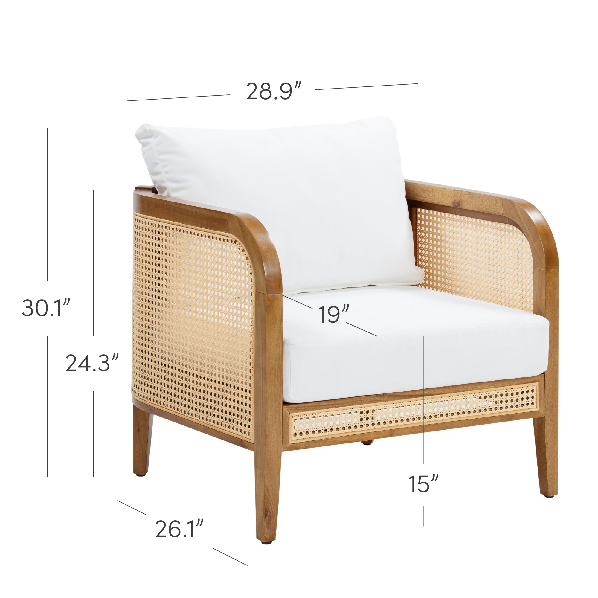 Solid Wood & Rattan Outdoor Patio Cushioned Arm Chair