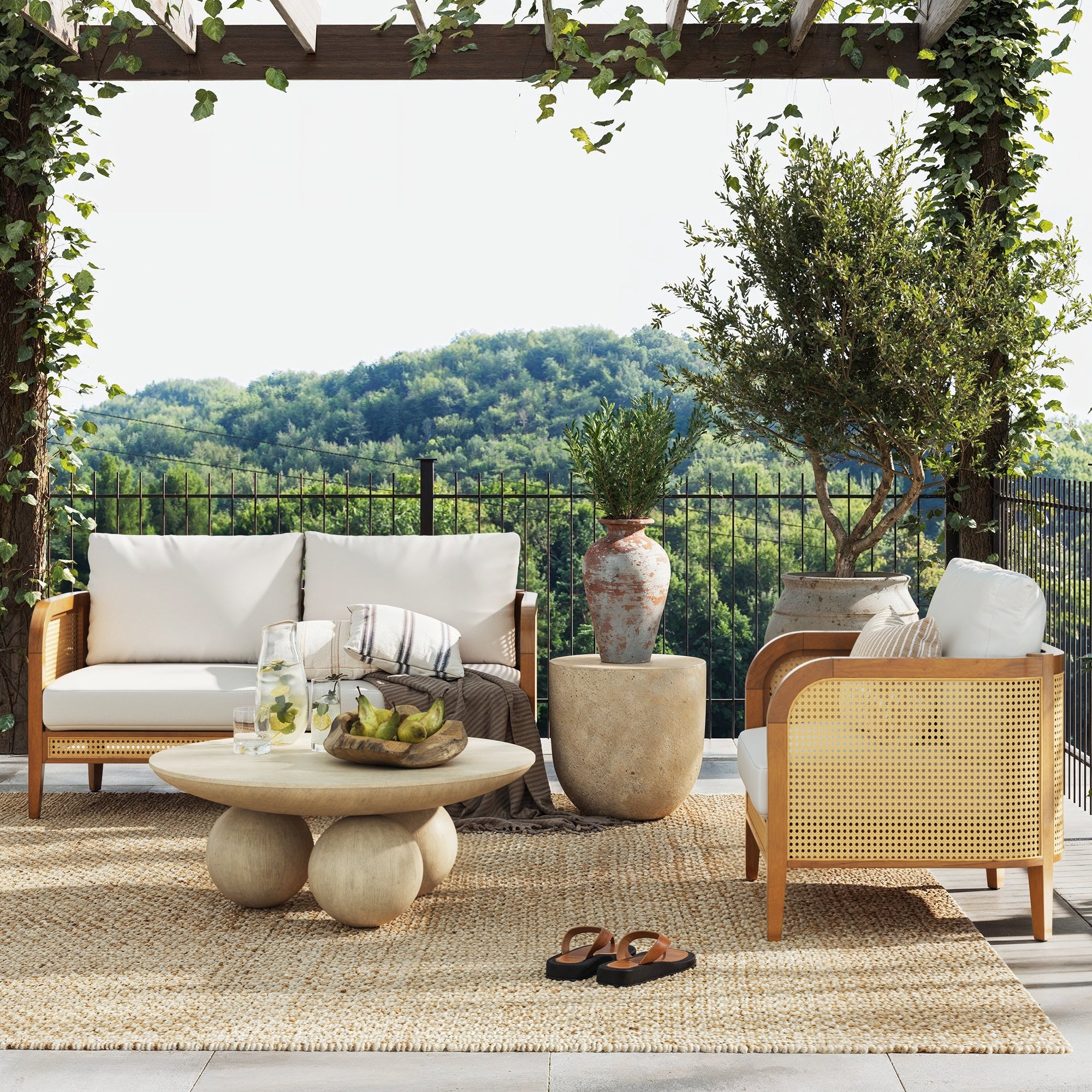 Rattan Outdoor Patio Set of 2 Loveseats & 2 Chairs