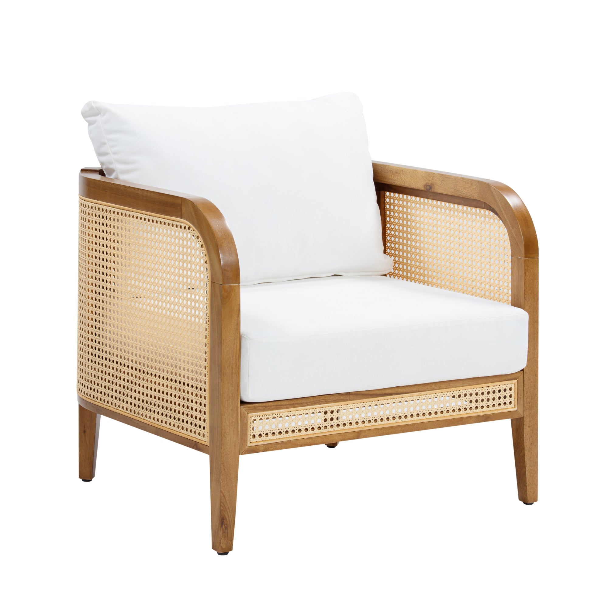 Solid Wood & Rattan Outdoor Patio Cushioned Arm Chair