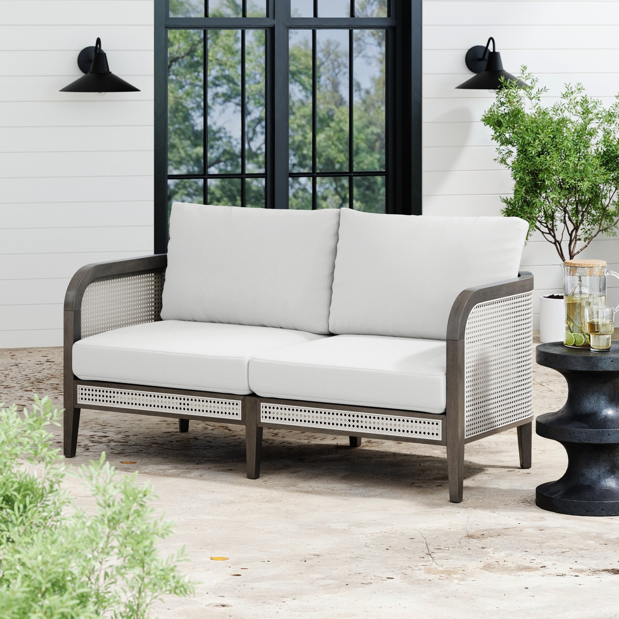 Rattan Outdoor Patio Cushioned Loveseat Graphite