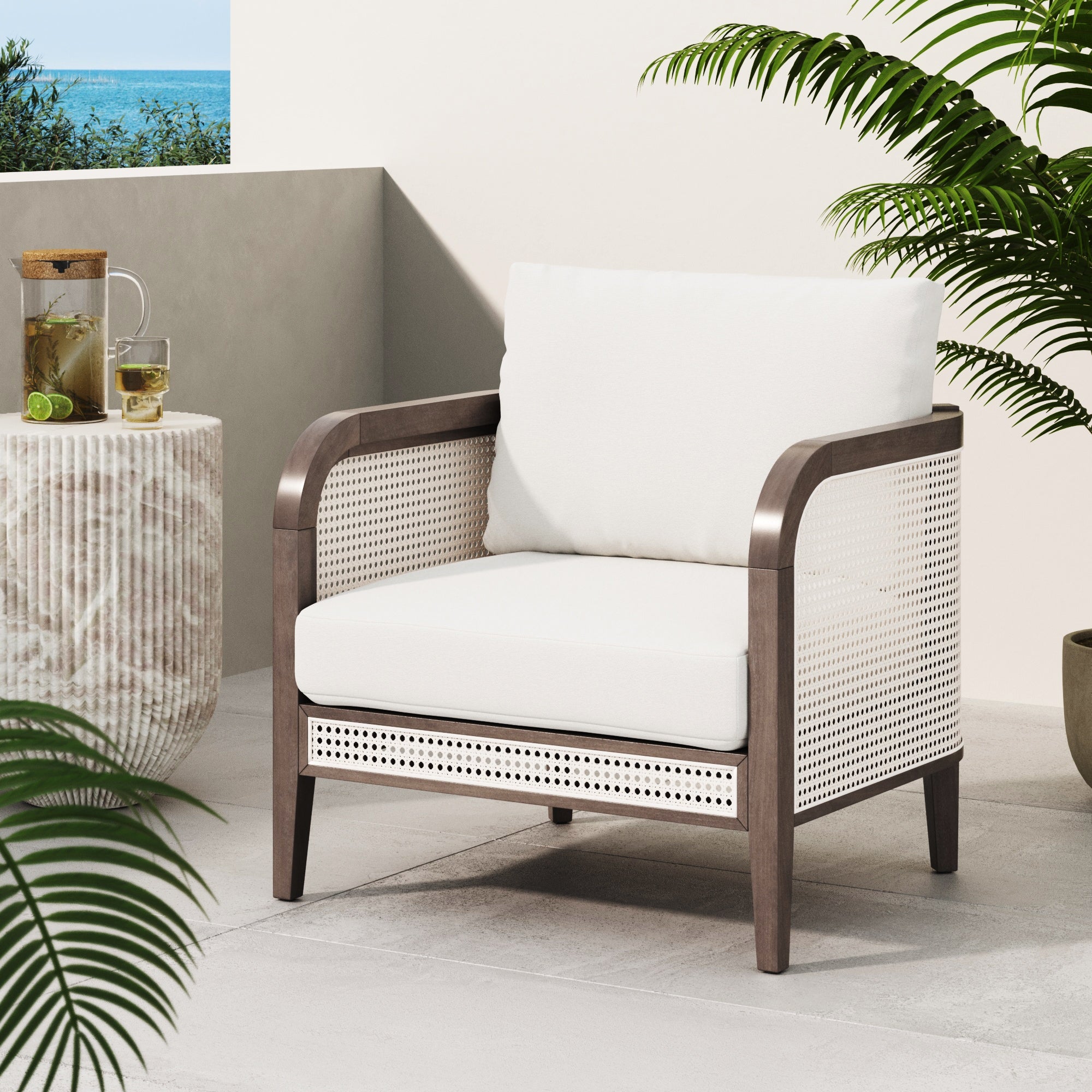 Rattan Outdoor Patio Cushioned Arm Chair Graphite