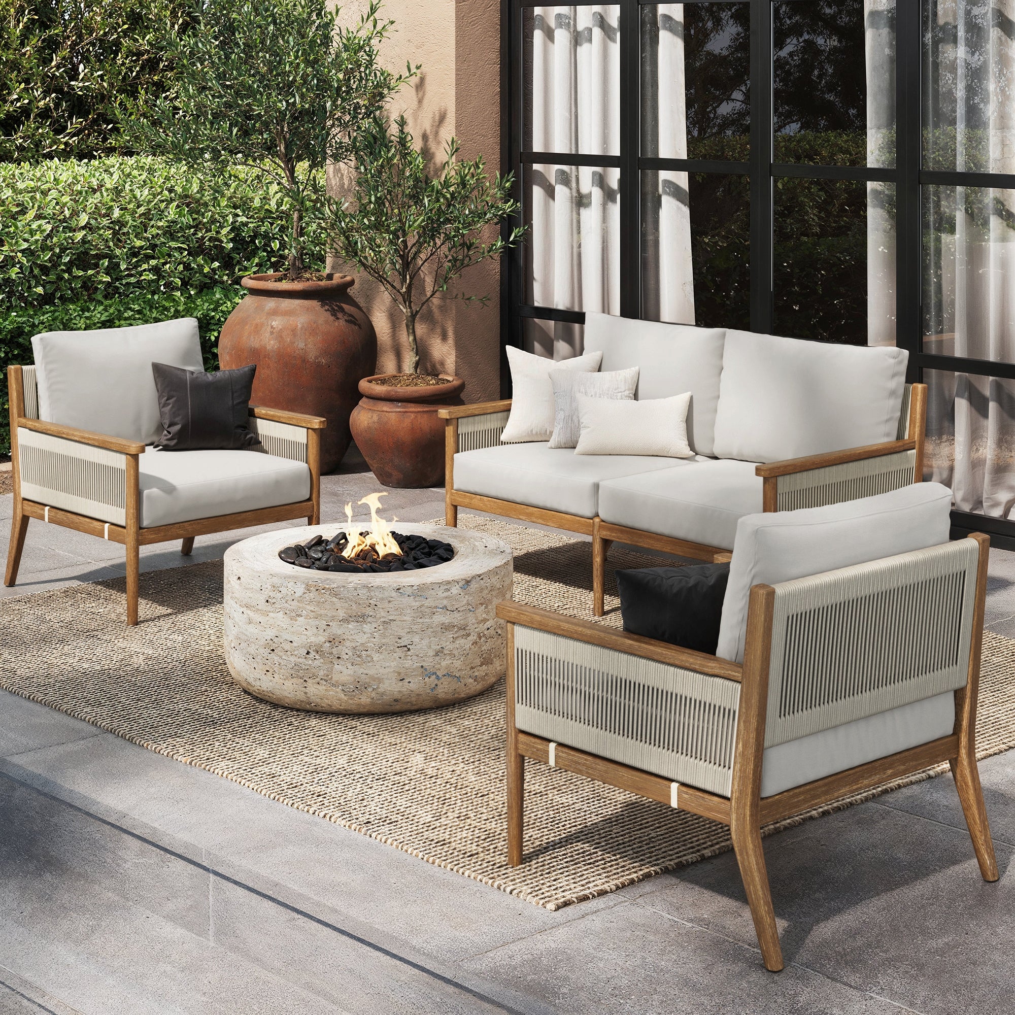 Rope Outdoor Patio Set Loveseat & 2 Chairs