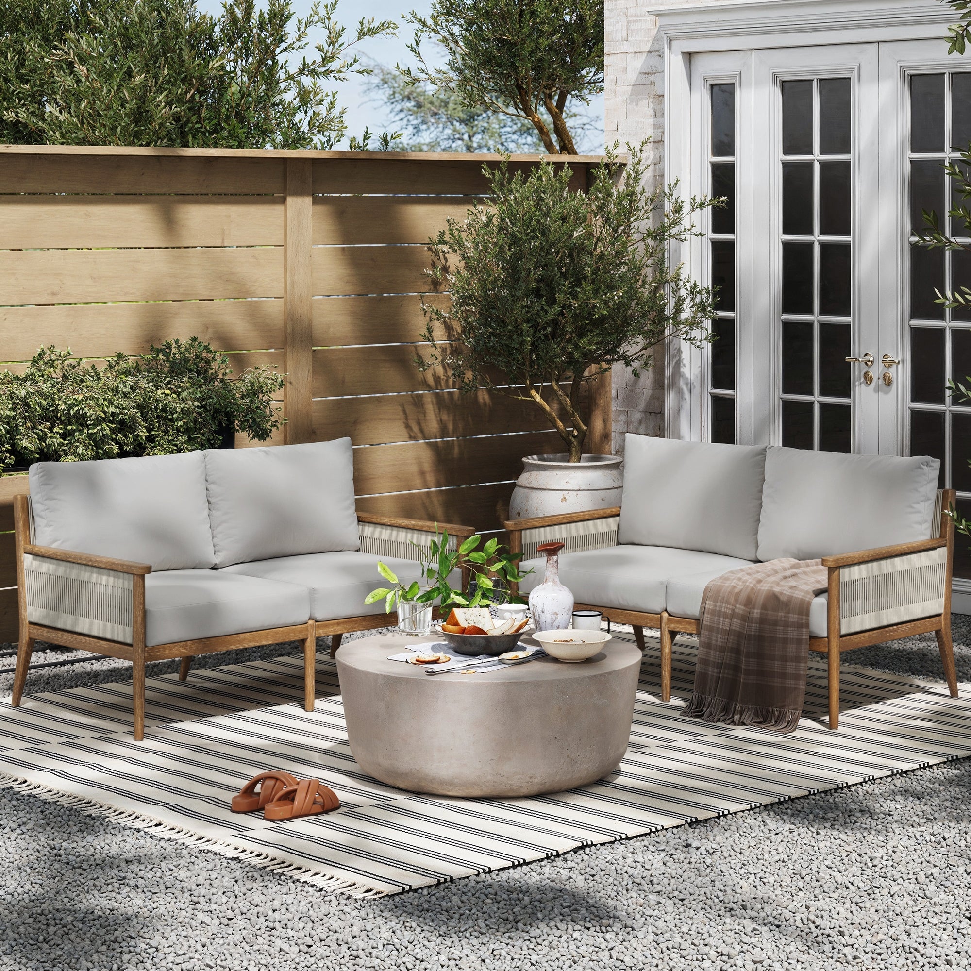 Wood & Rope Outdoor Patio Set of 2 Loveseats