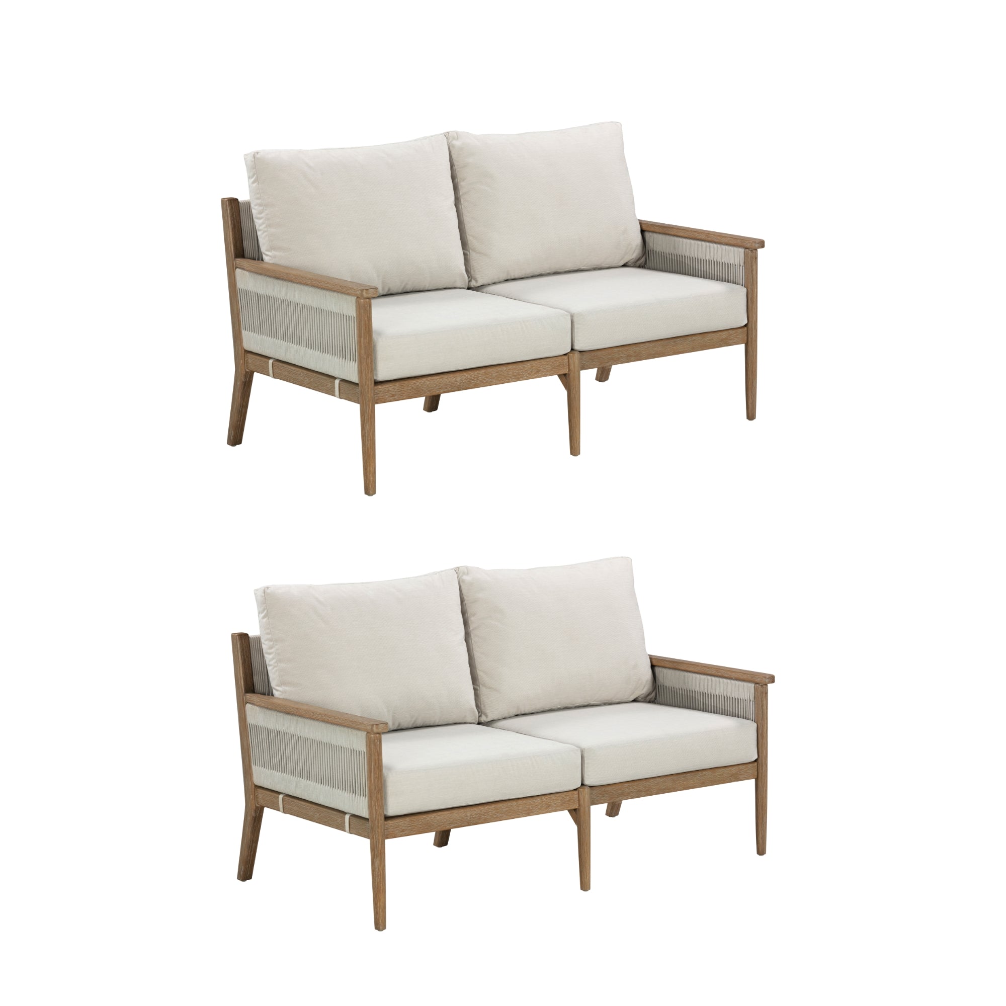 Wood & Rope Outdoor Patio Set of 2 Loveseats