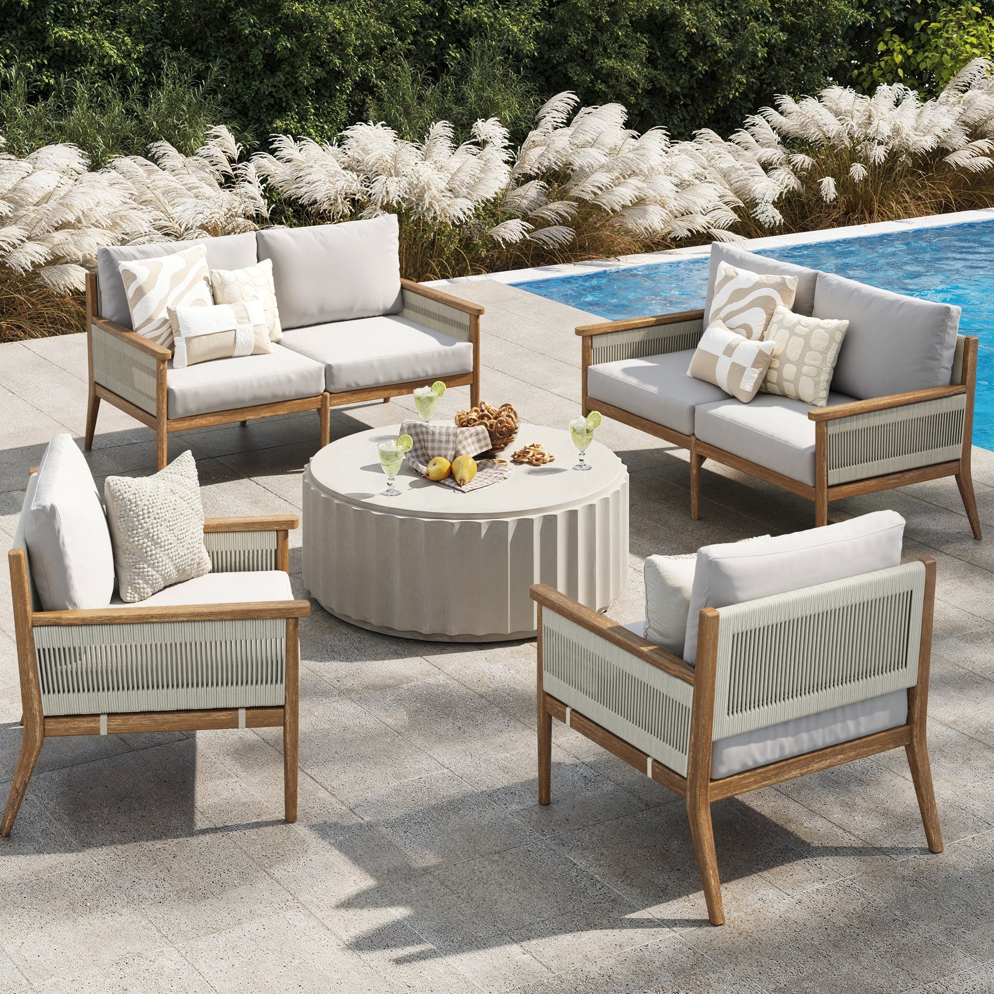 Rope Outdoor Patio Set of 2 Loveseats & 2 Chairs