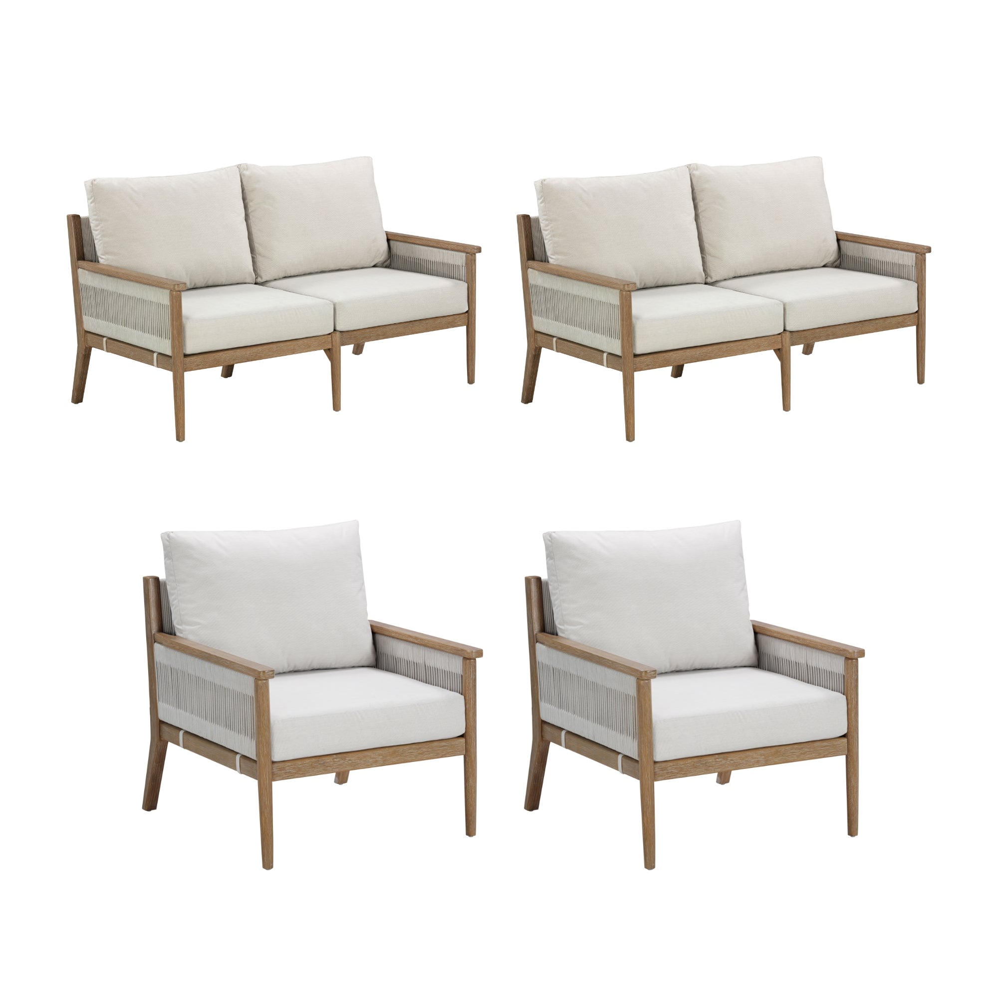 Rope Outdoor Patio Set of 2 Loveseats & 2 Chairs