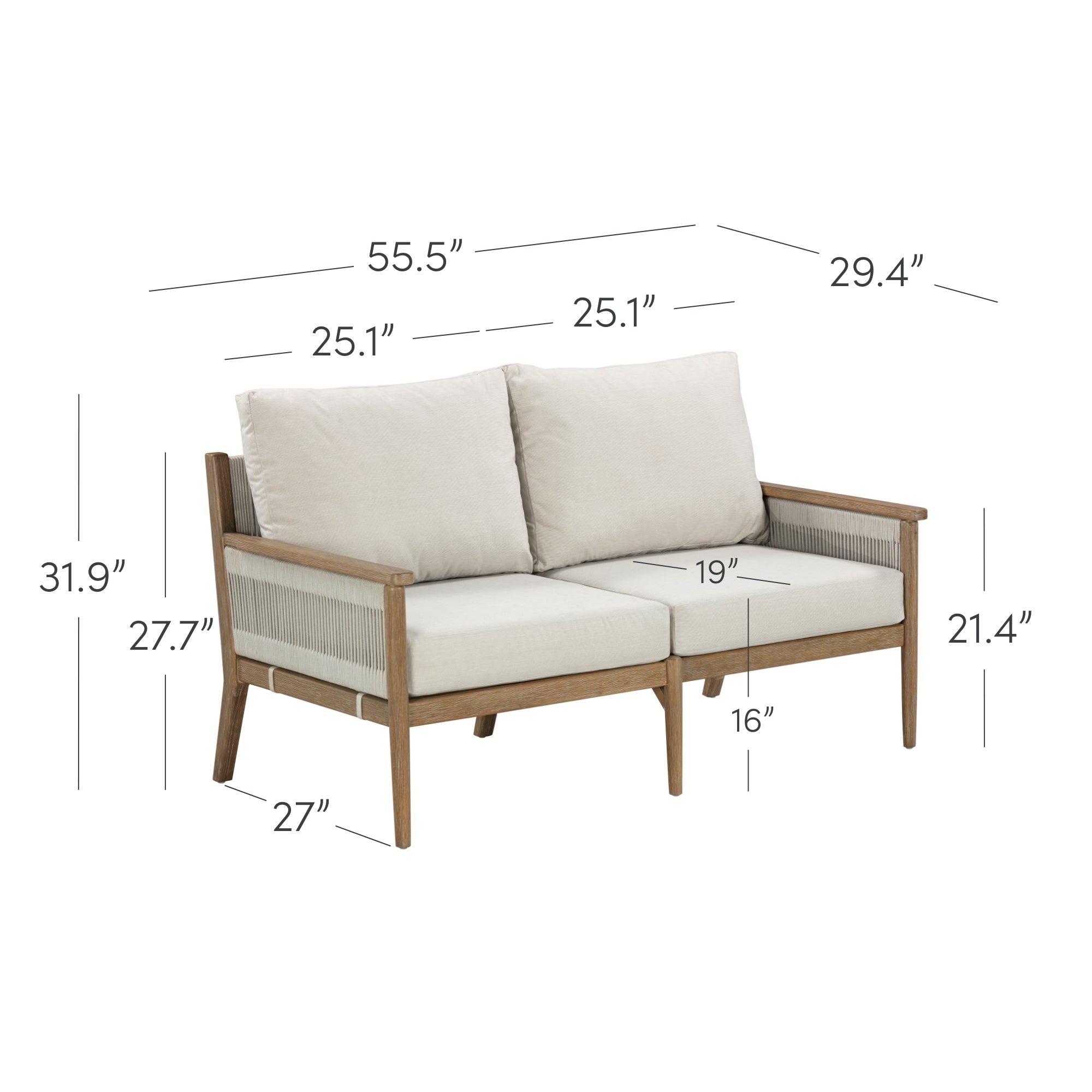 Wood & Rope Outdoor Patio Set of 2 Loveseats