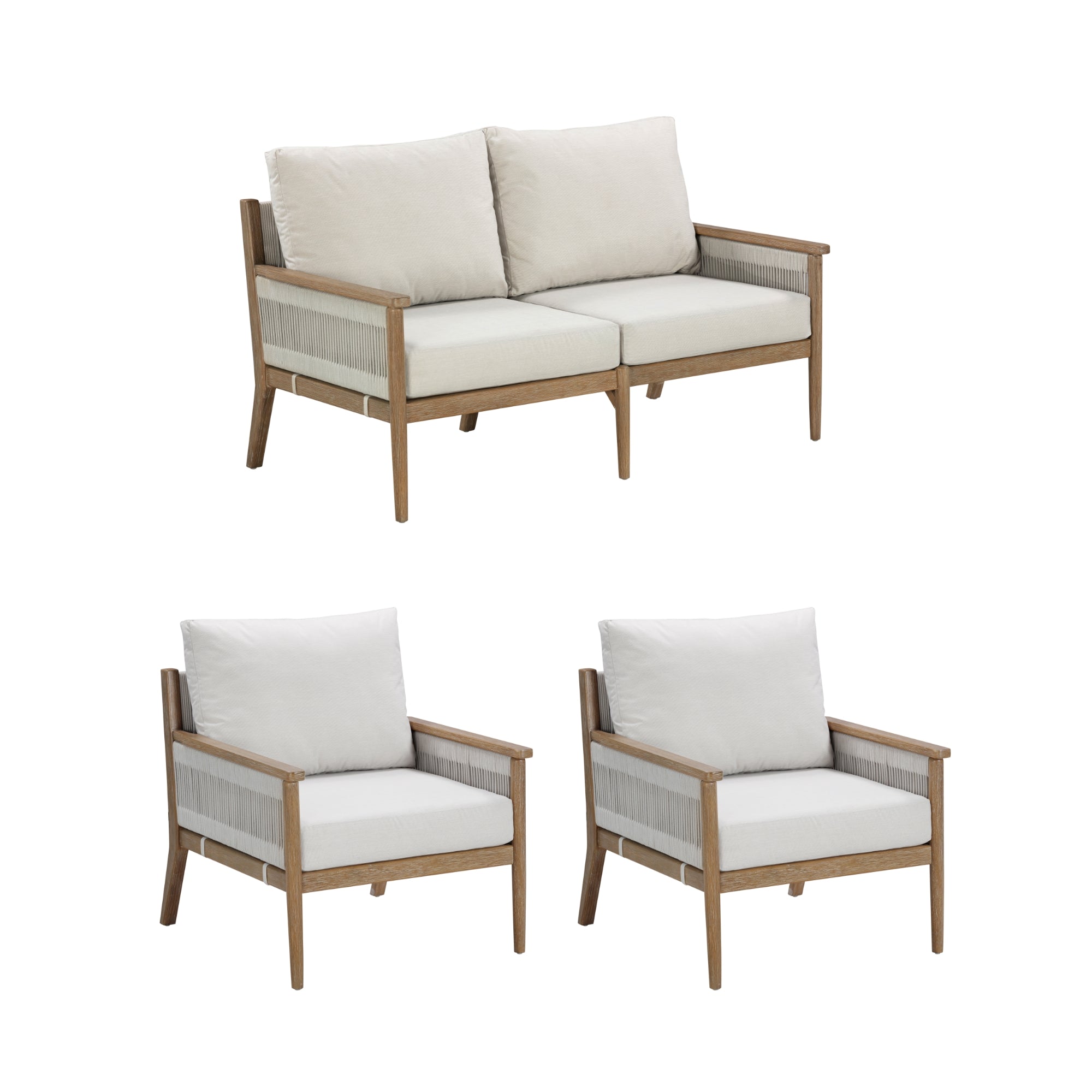 Rope Outdoor Patio Set Loveseat & 2 Chairs