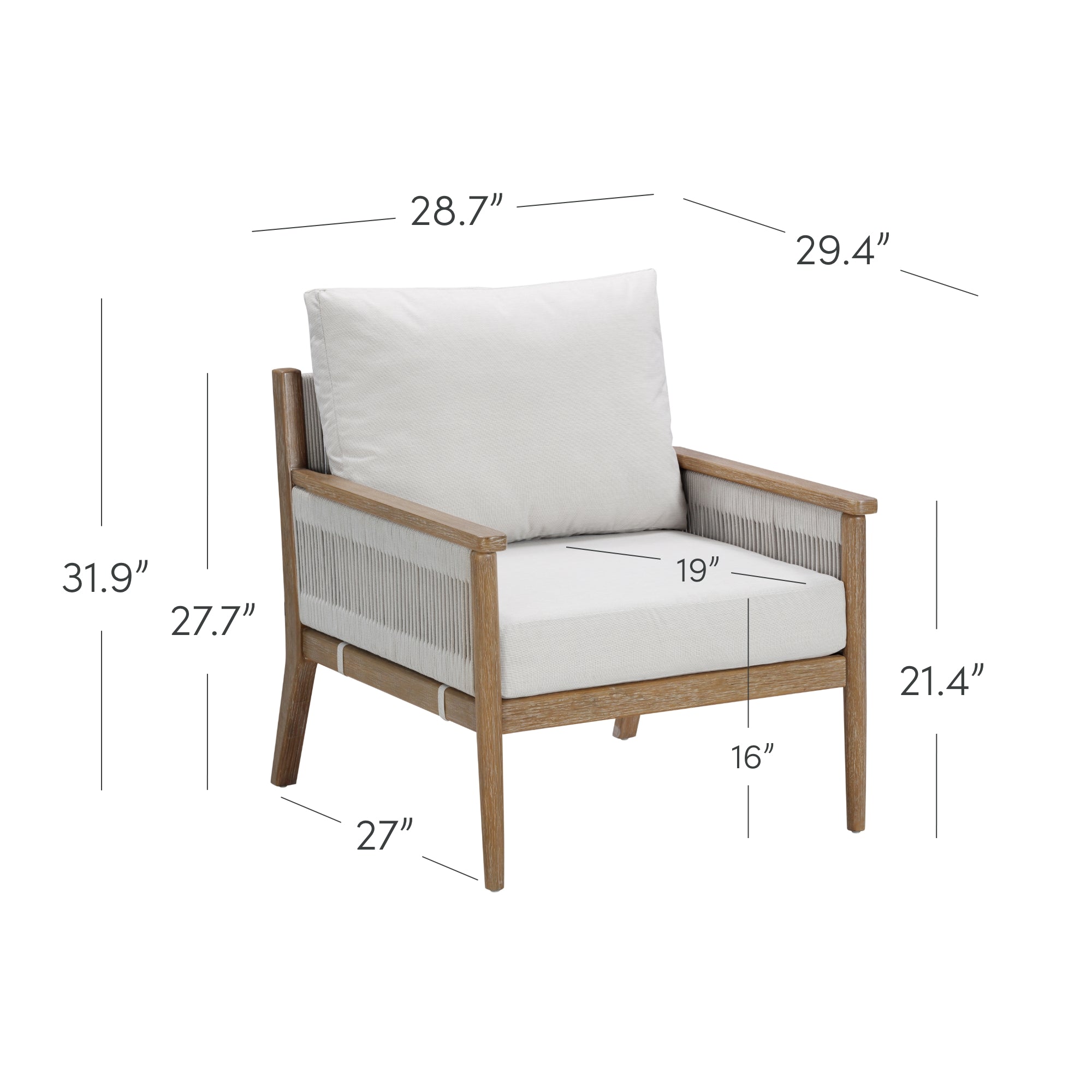 Solid Wood Outdoor Patio Cushioned Arm Chair