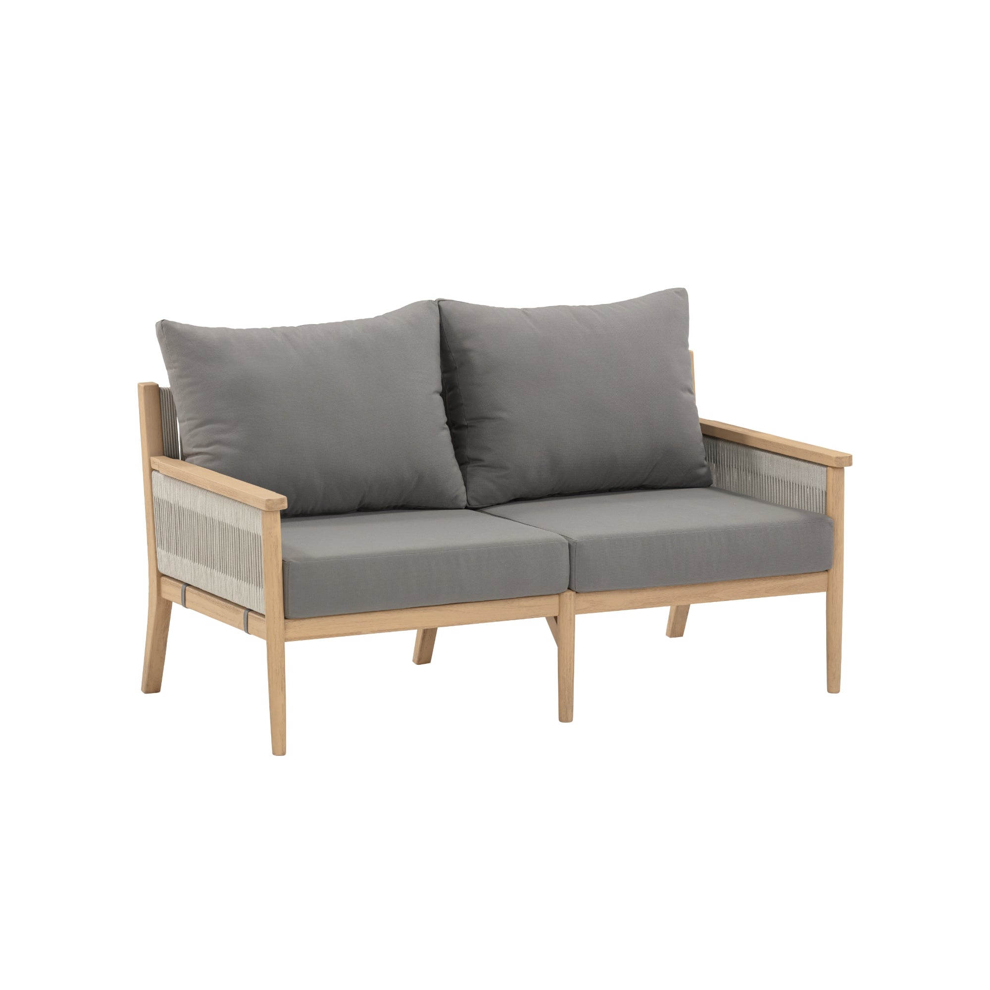 Wood & Rope Outdoor Patio Cushioned Loveseat Medium Gray