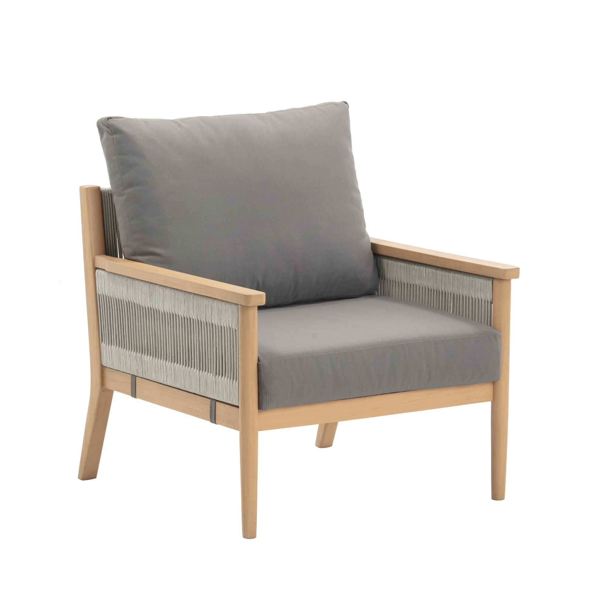 Wood & Rope Outdoor Patio Cushioned Arm Chair Medium Gray