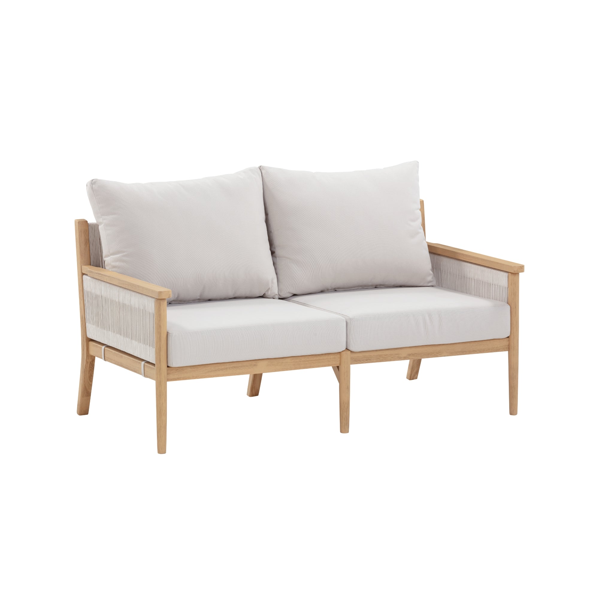 Wood & Rope Outdoor Patio Cushioned Loveseat White Cream