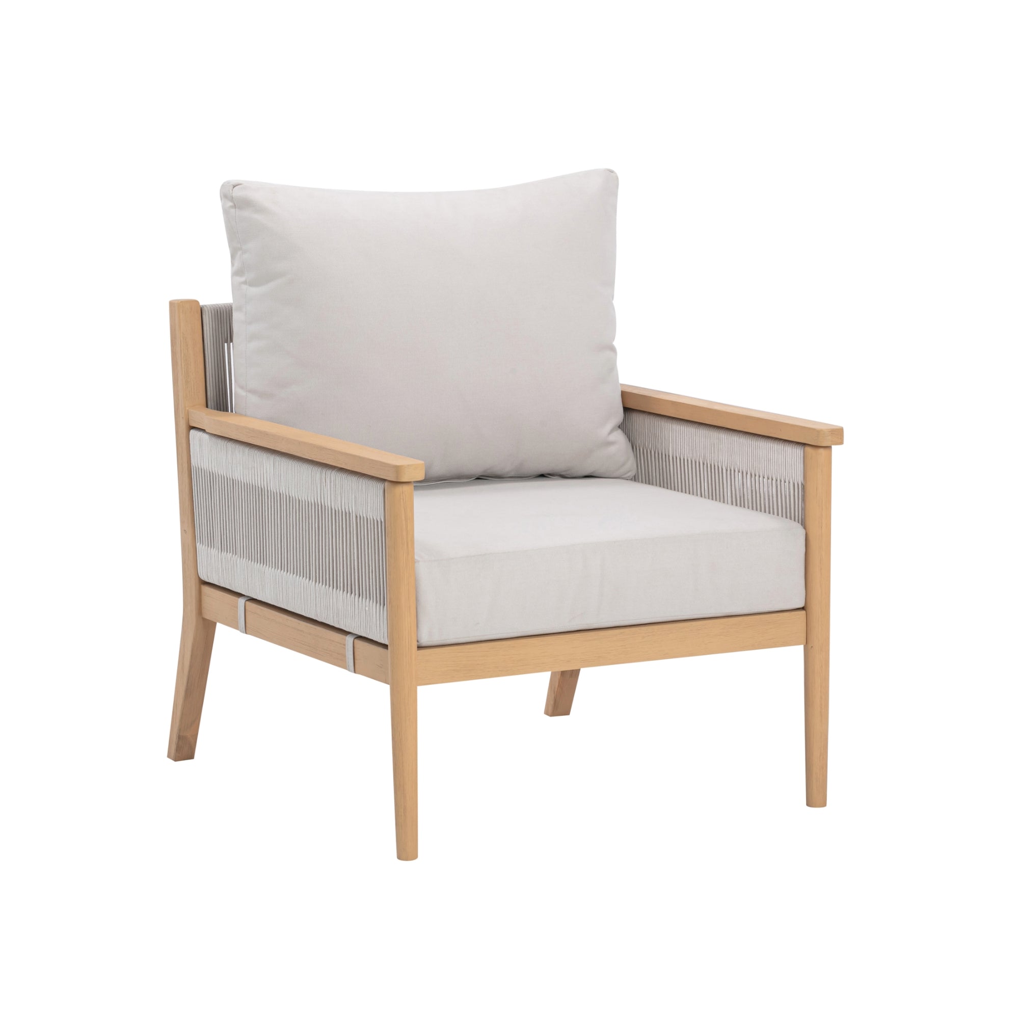 Wood & Rope Outdoor Patio Cushioned Arm Chair White Cream