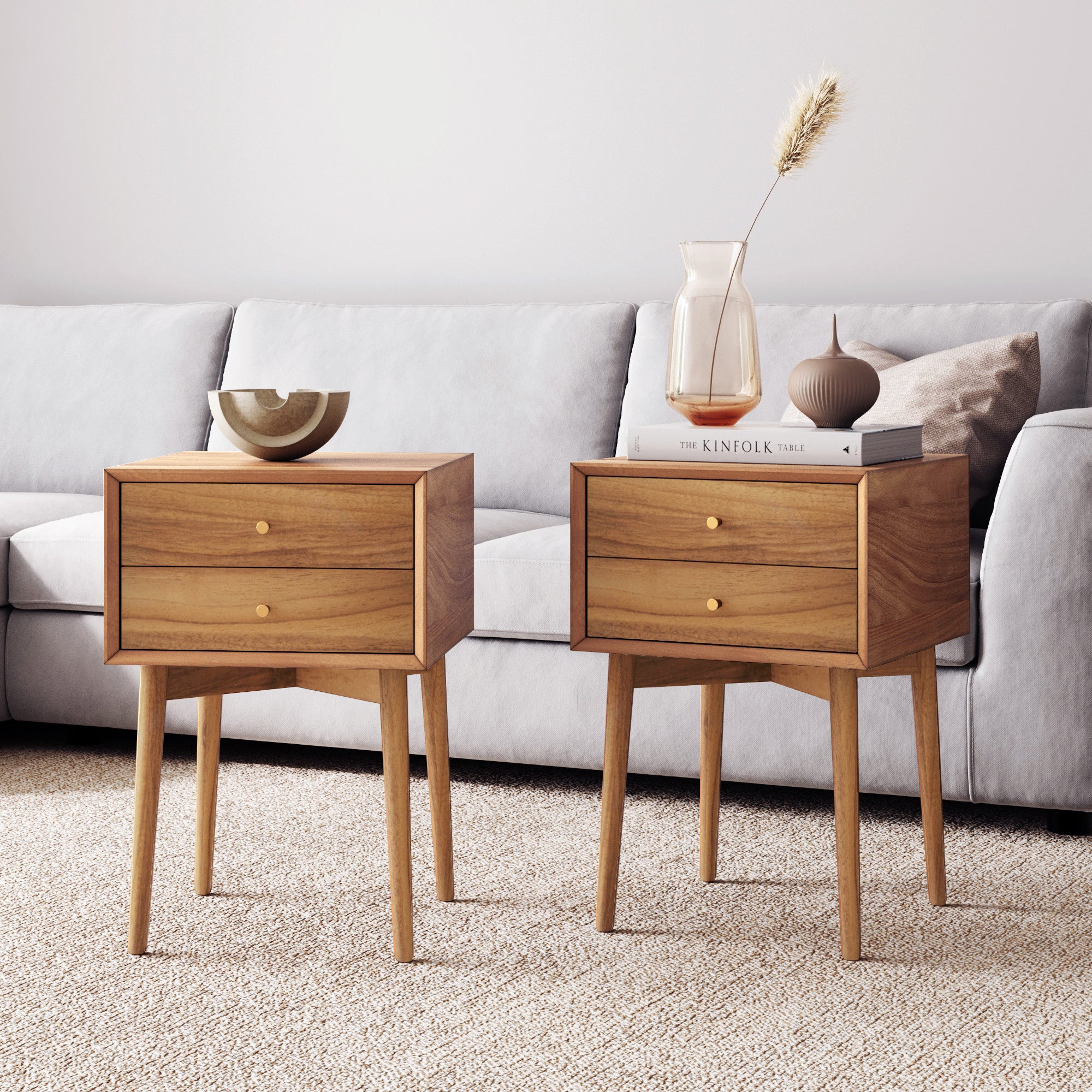 Wood Mid-Century Nightstands Acacia (Set of 2)