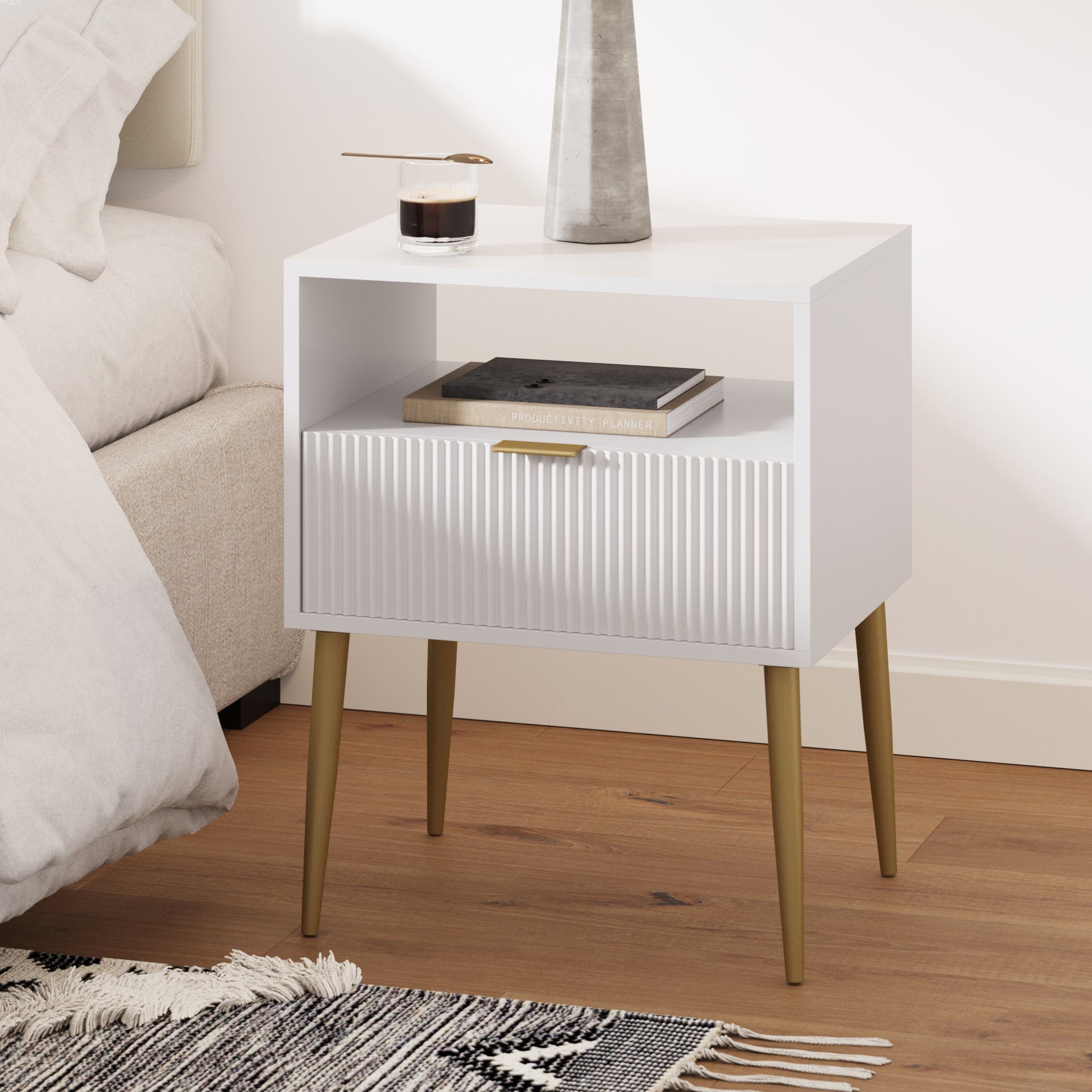 Mid-Century Fluted Nightstand with Drawer