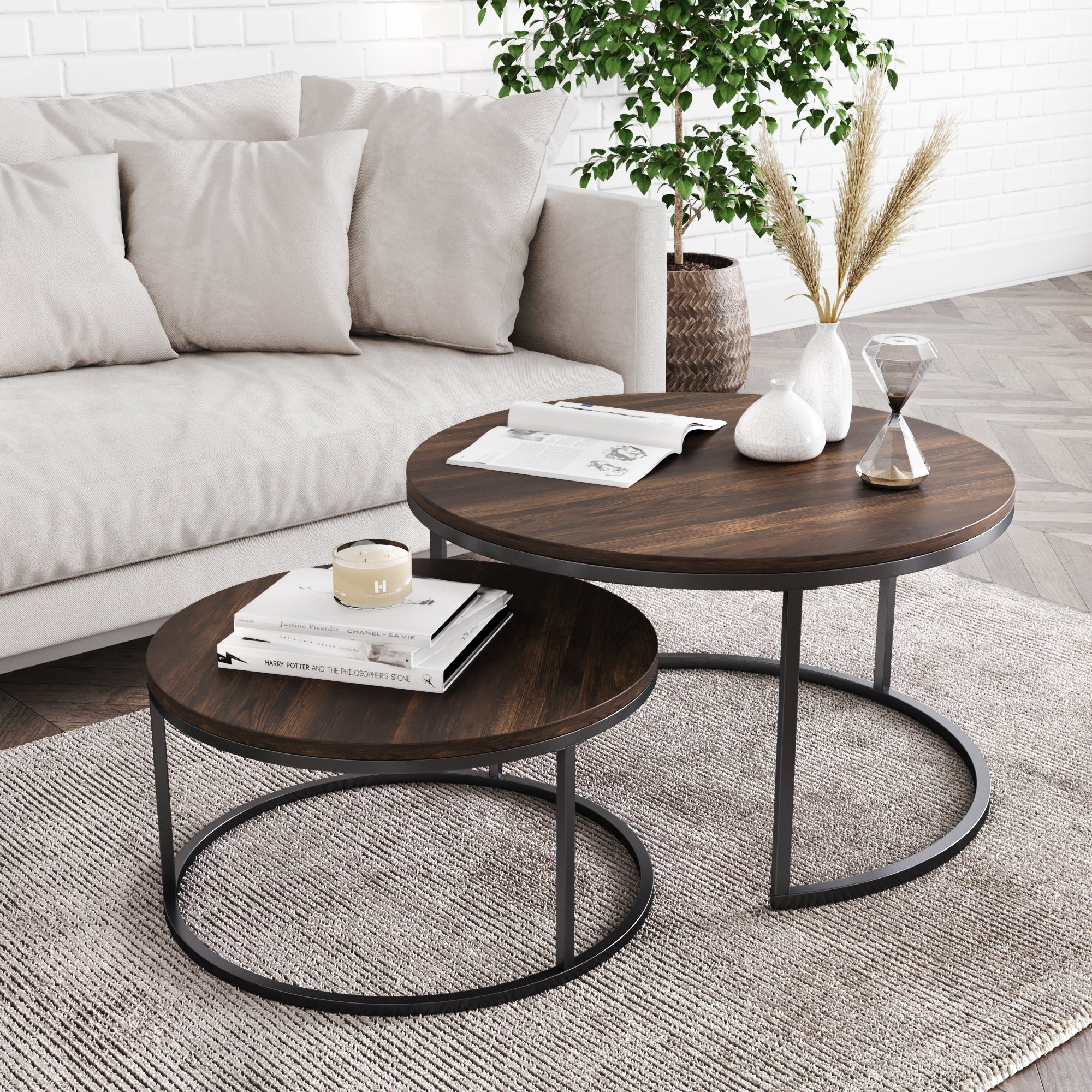 Round Nesting Coffee Table Set Reclaimed Oak