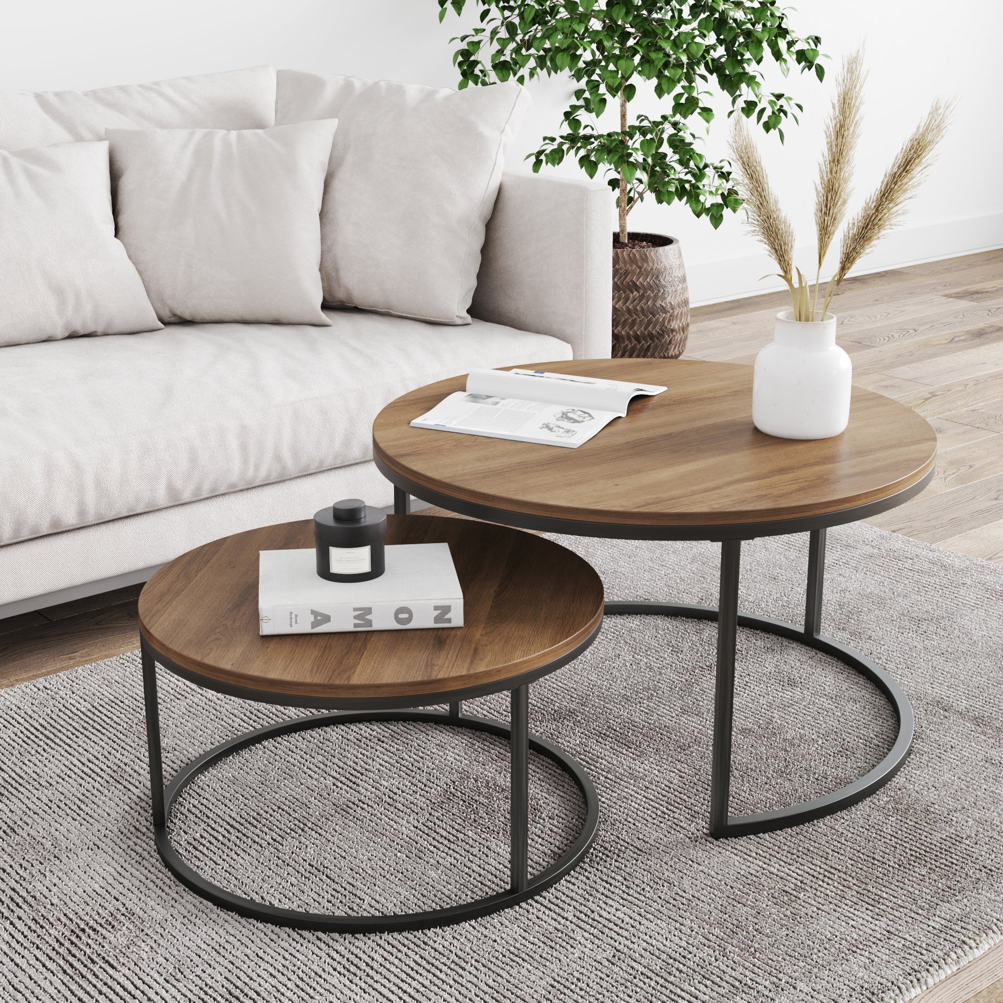 Round Nesting Coffee Table Set Reclaimed Oak