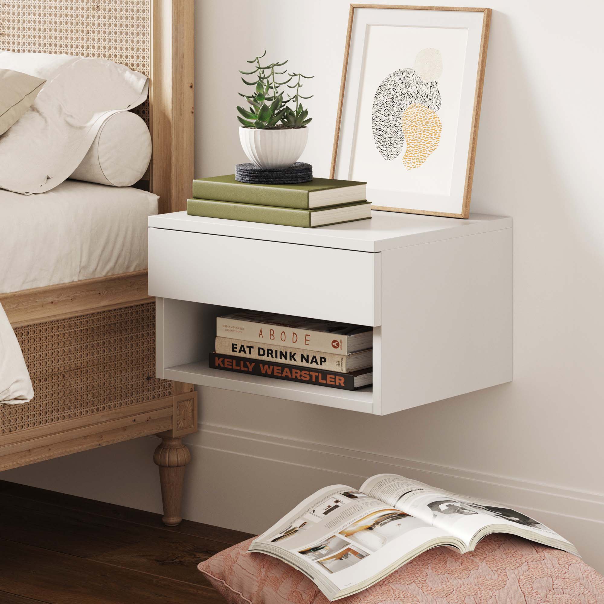 Mid-Century Floating Drawer Nightstand Walnut