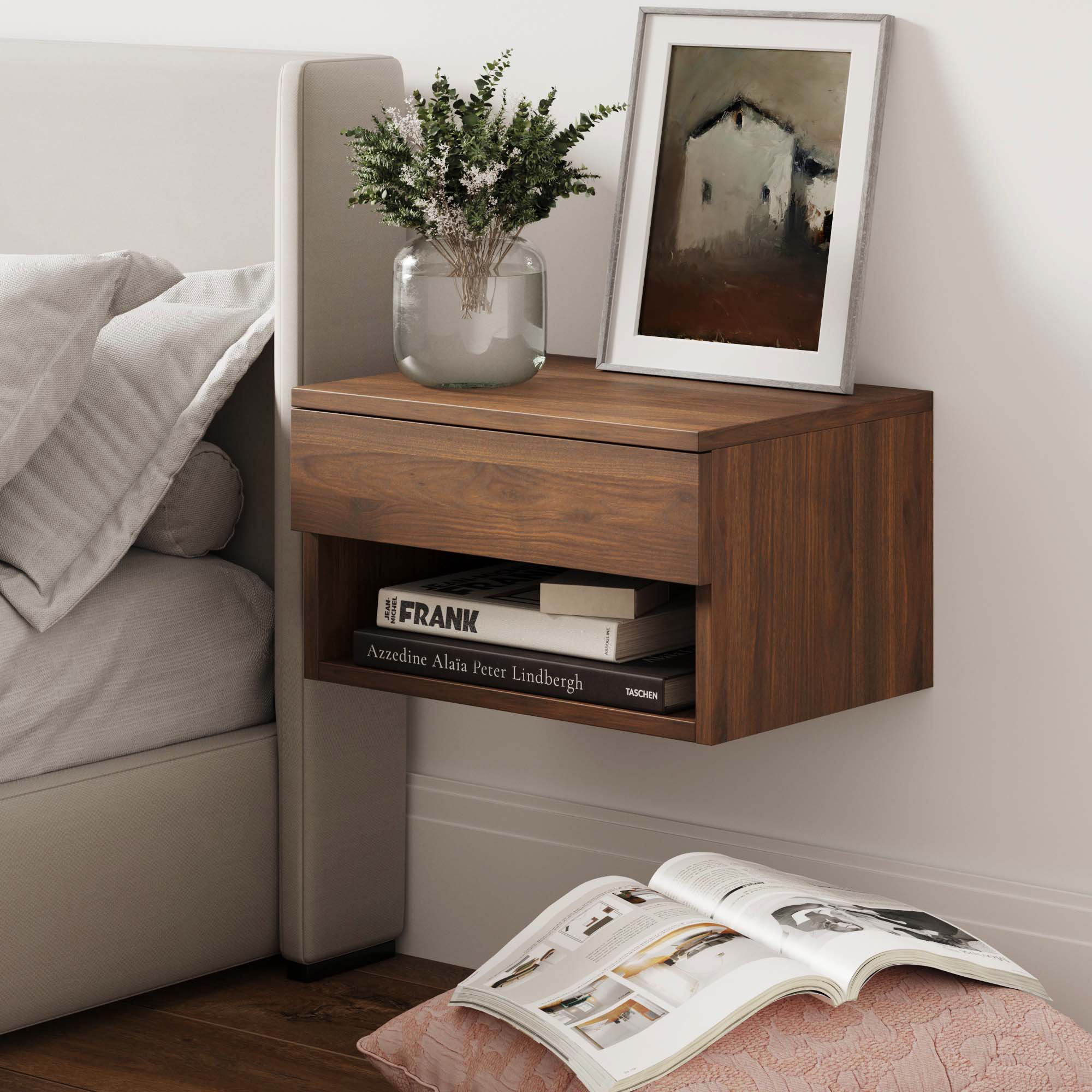 Mid-Century Floating Drawer Nightstand White