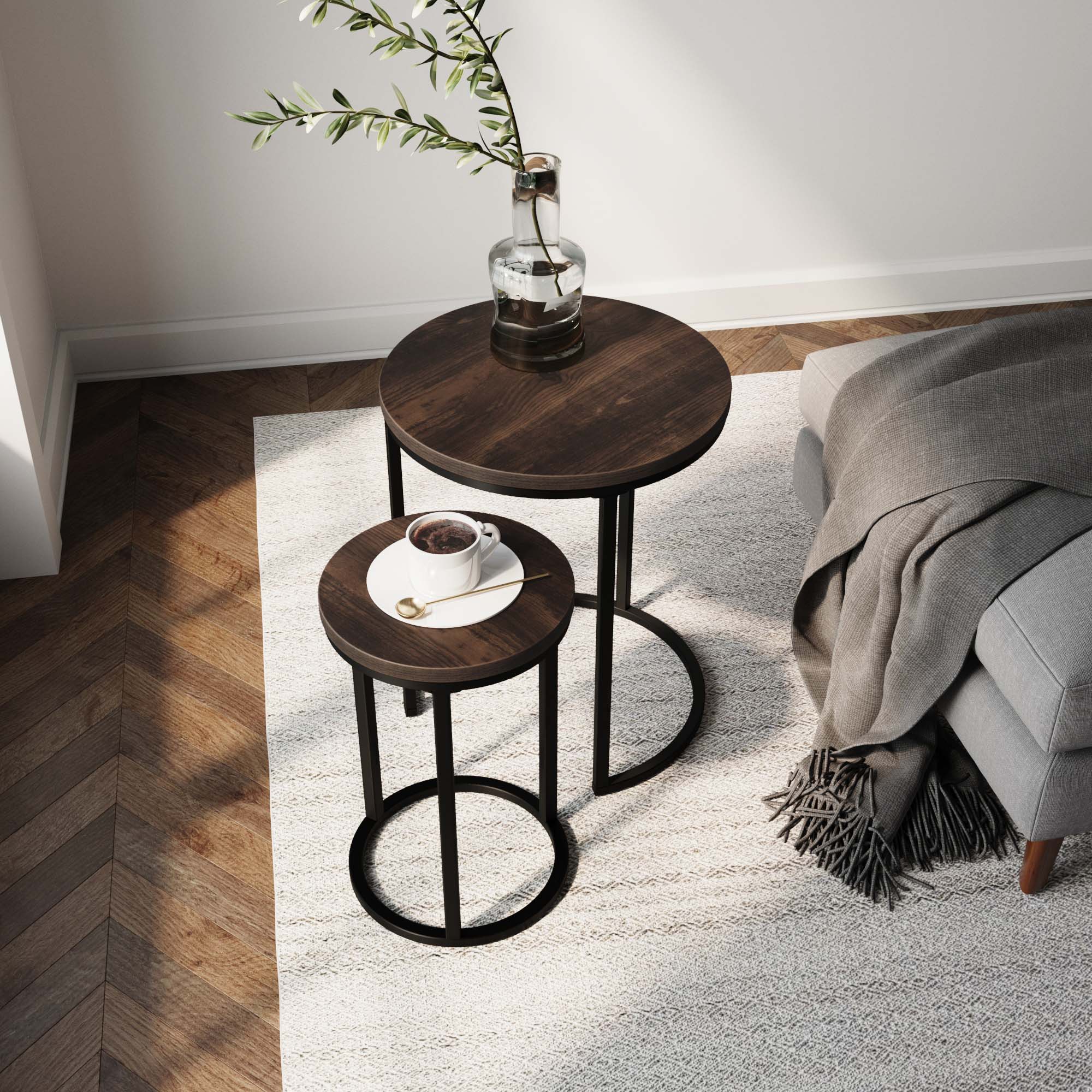 Nesting Round End Table Set Nutmeg