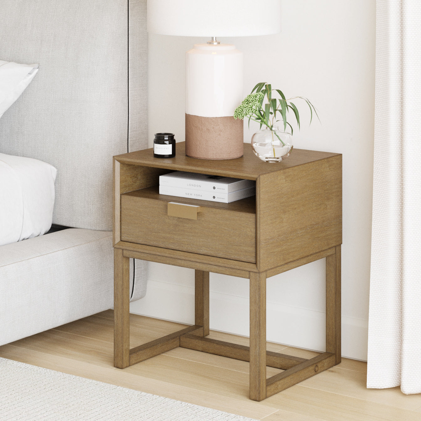 Wood Modern Farmhouse Nightstand with Drawer