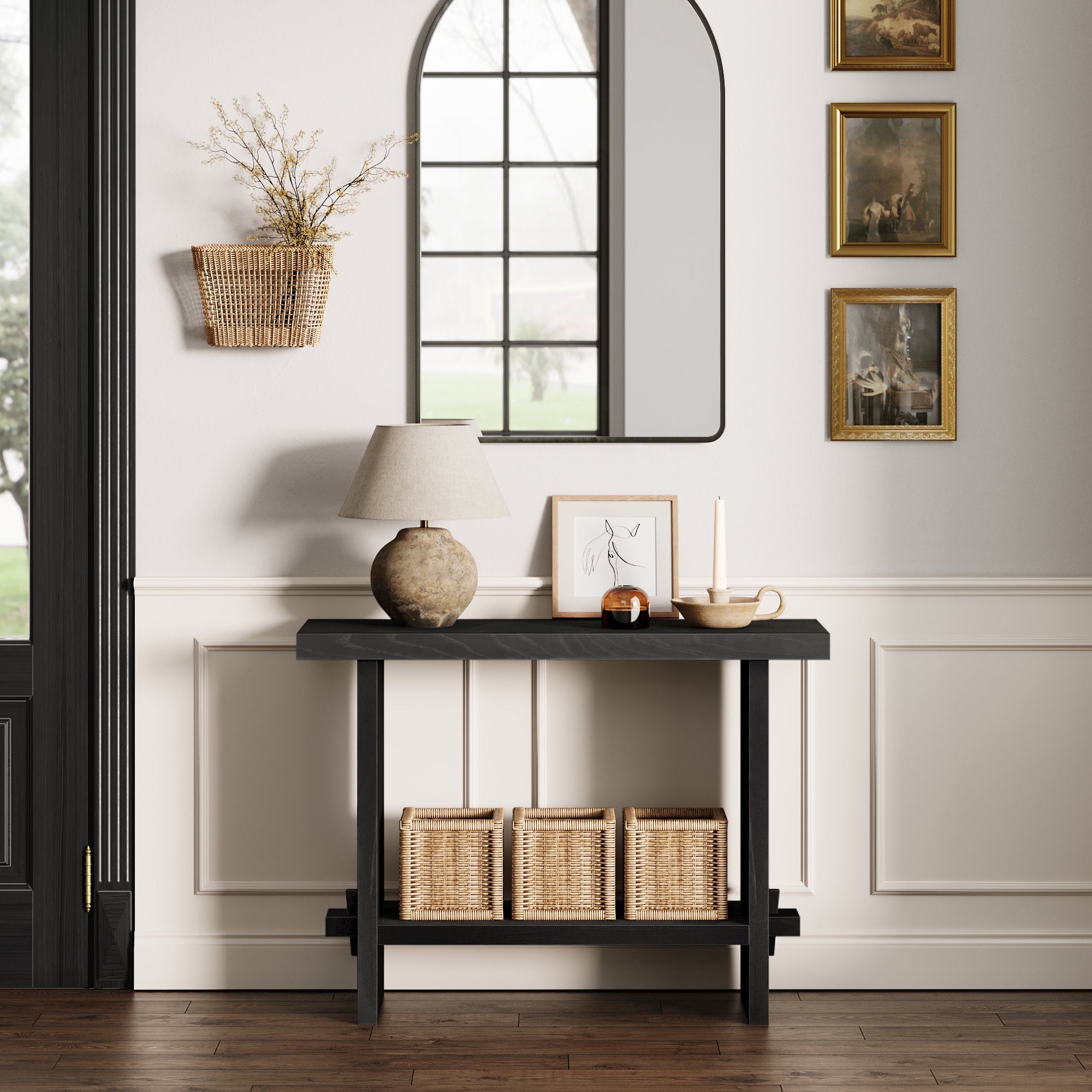 Wood Console Table Black Oak