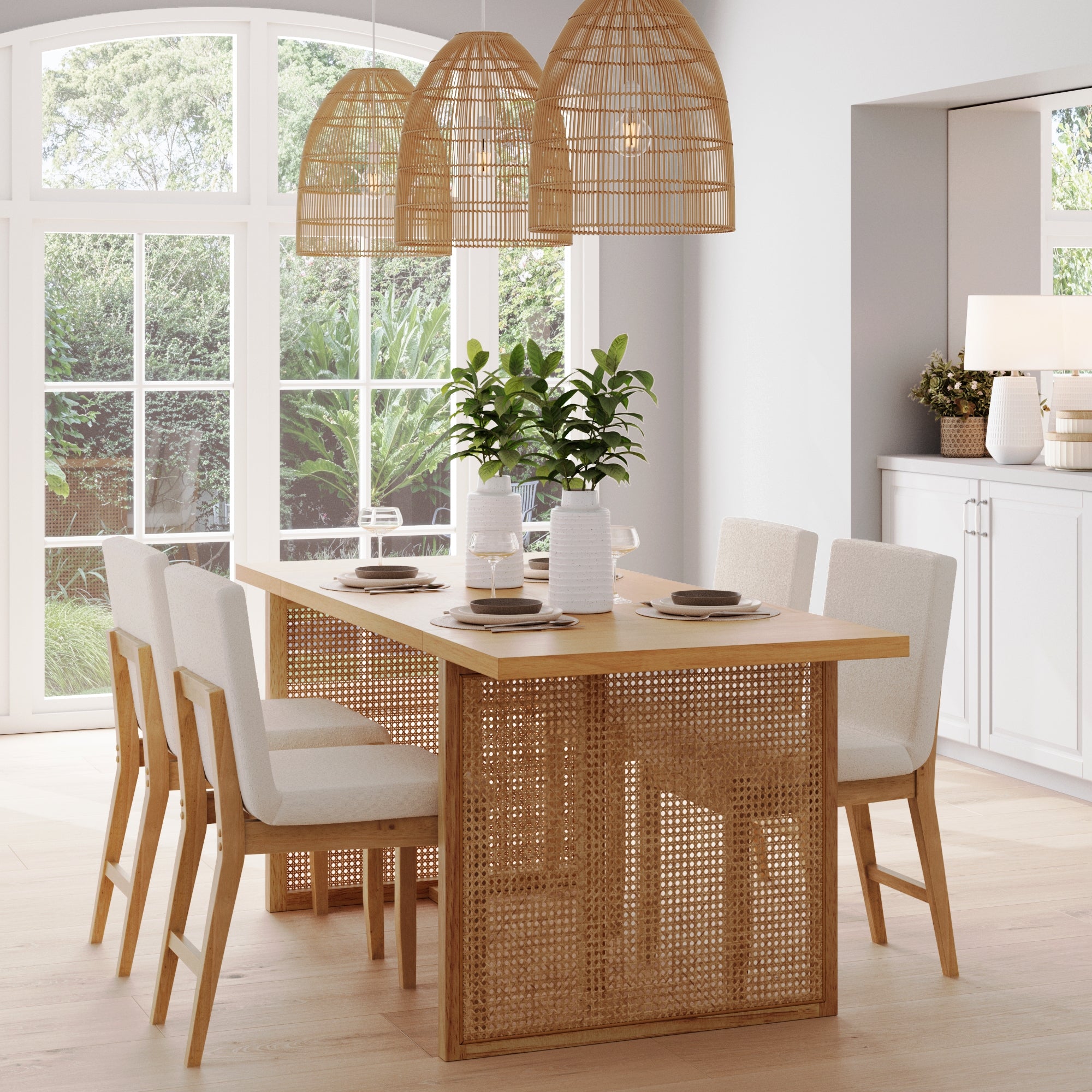 Bohemian Natural Wood & Rattan Dining Table