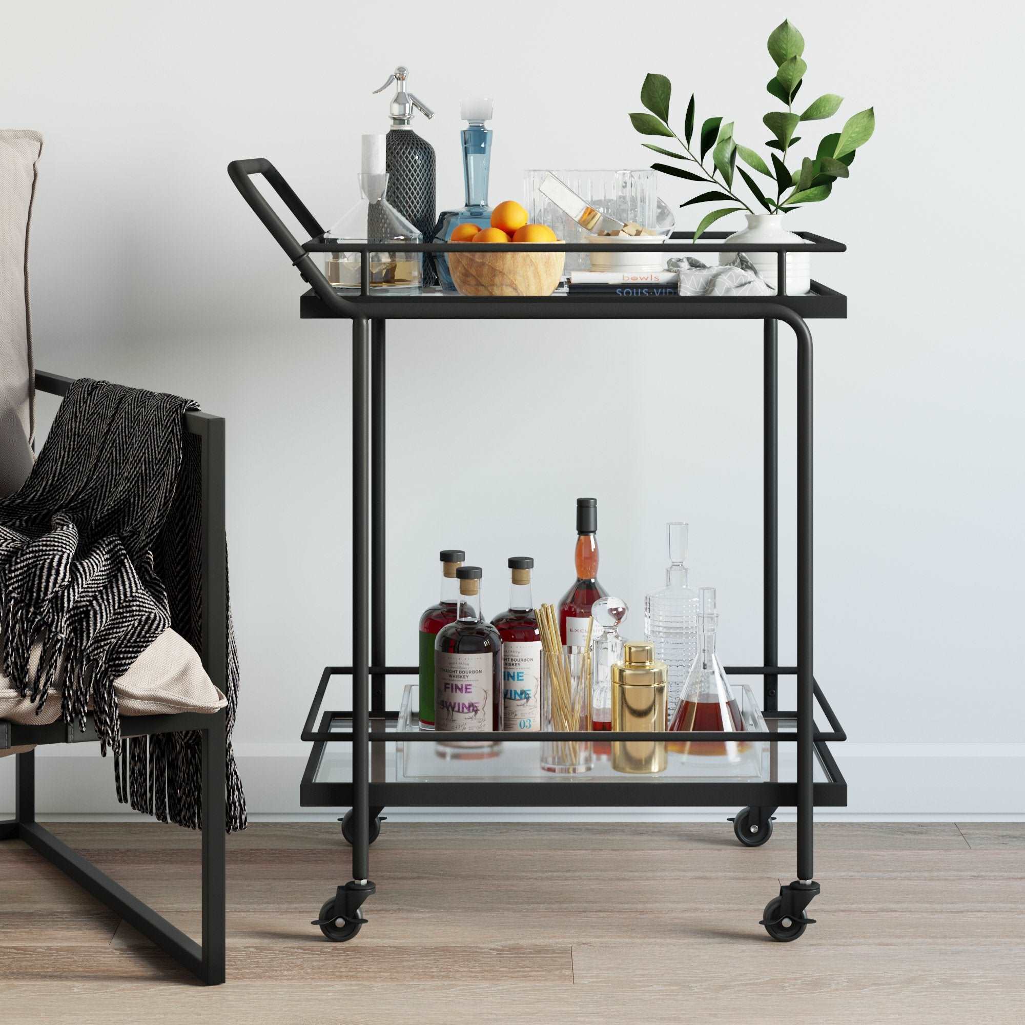 Metal Rolling Bar Cart | Sally Matte Black