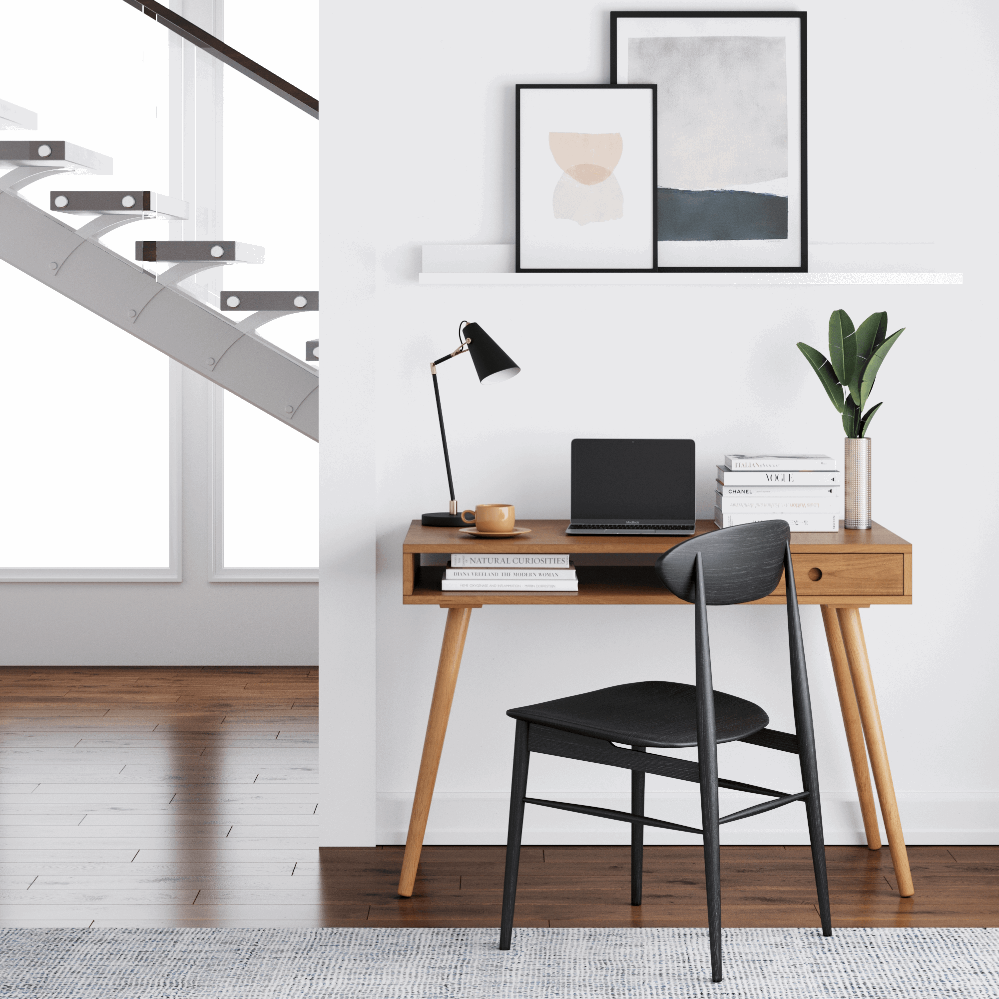 Wood Mid-Century Writing Desk with Drawer