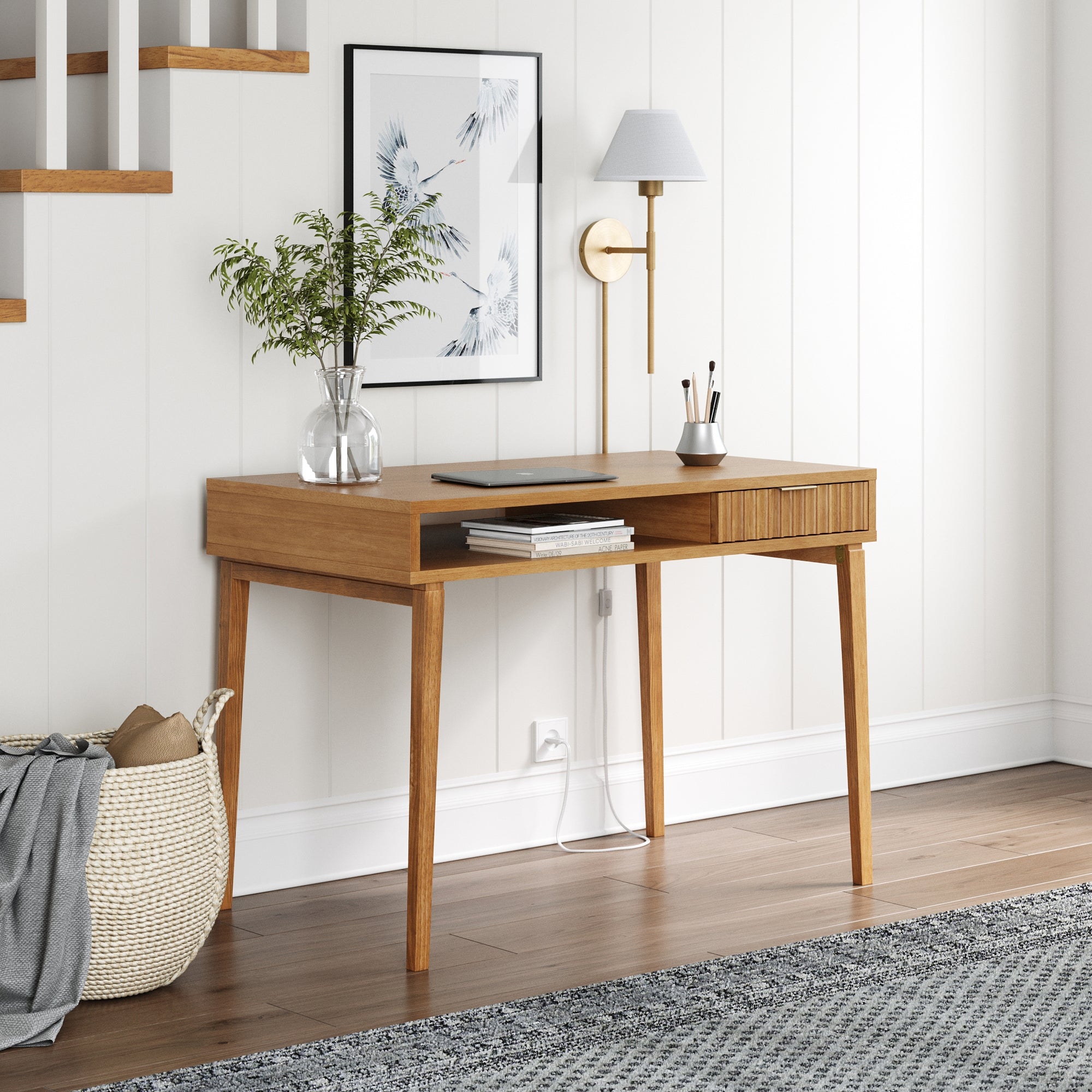 Mid-Century Modern Fluted Desk with Drawer