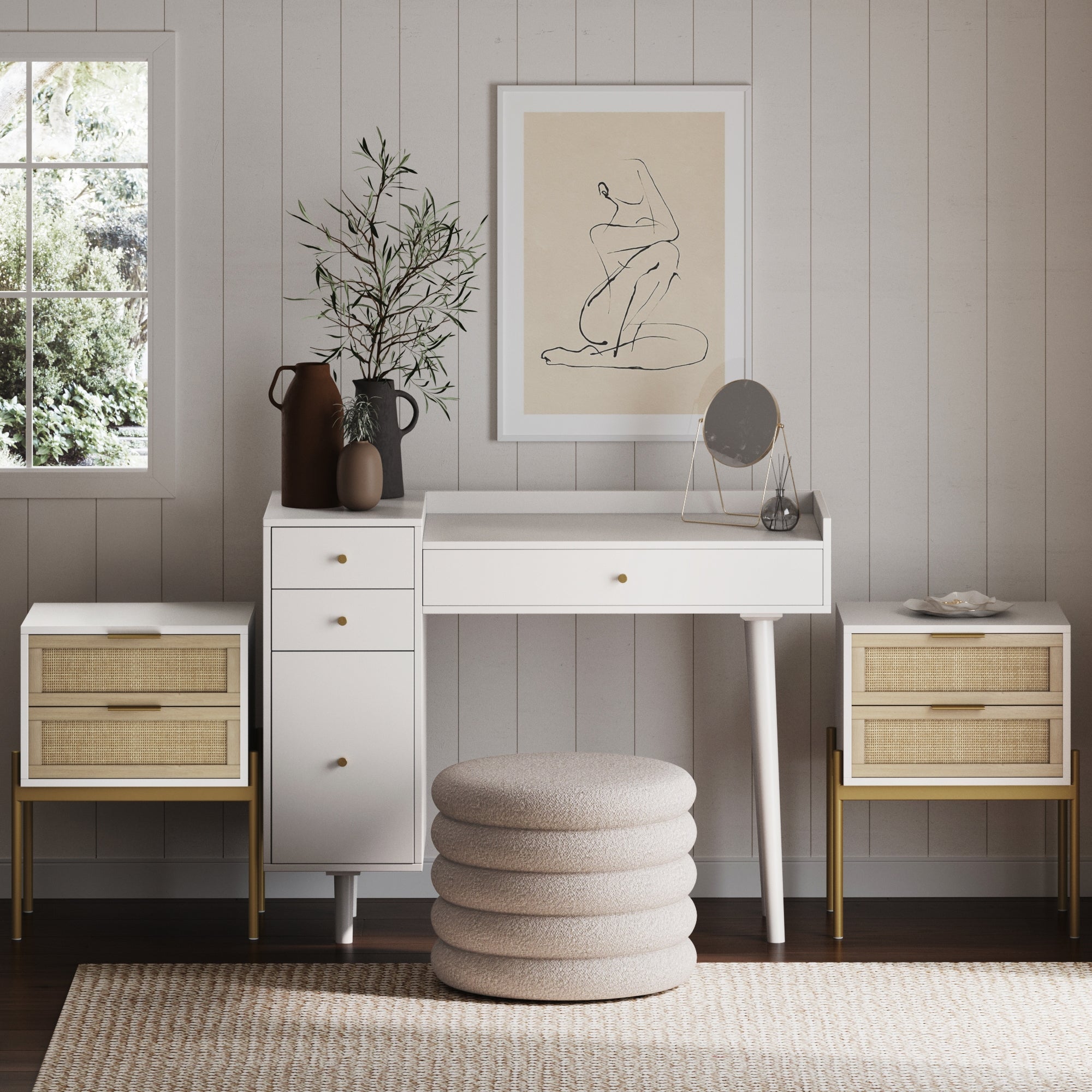 Farmhouse Wood Desk and End Table Set