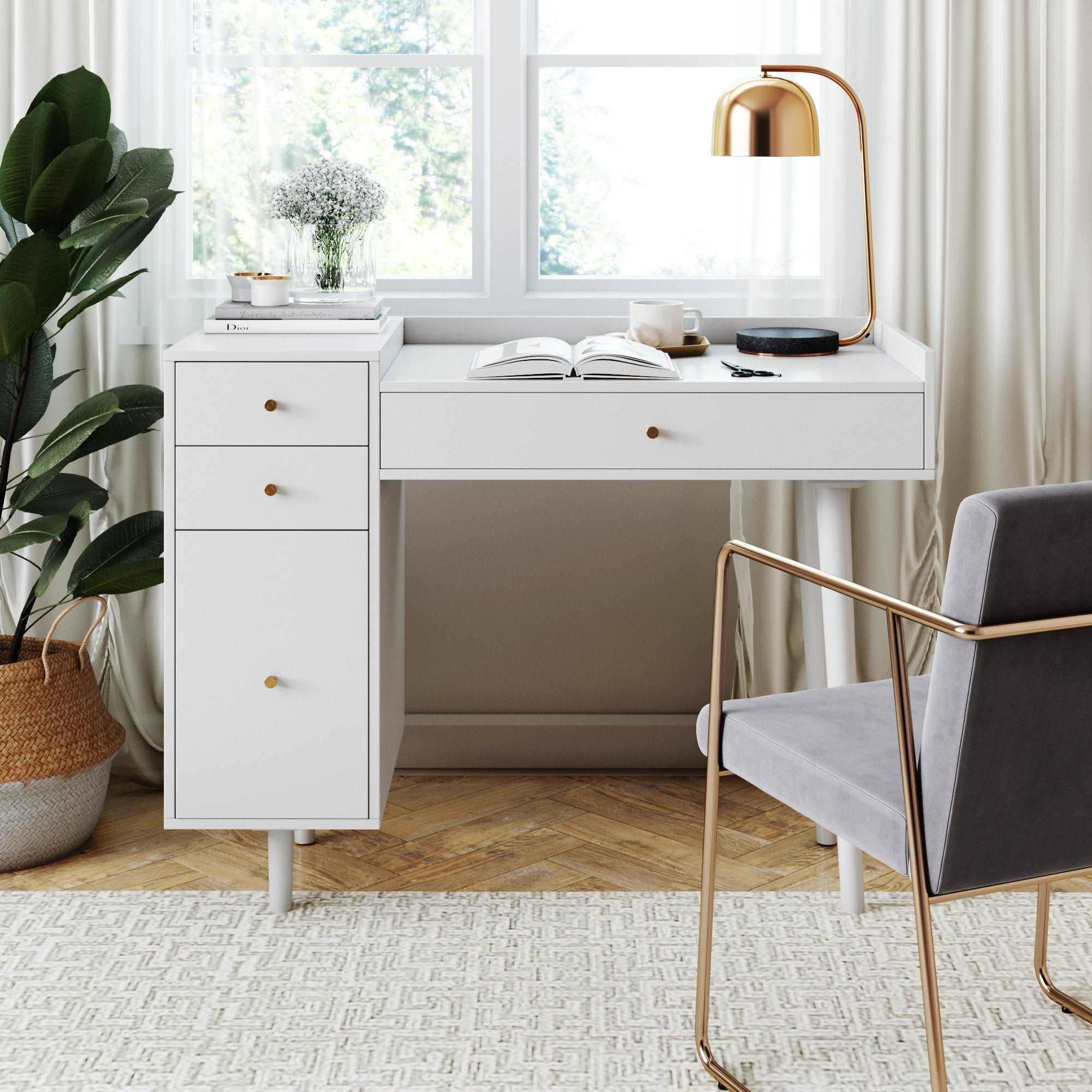 Wood Vanity Desk with Drawers | Daisy