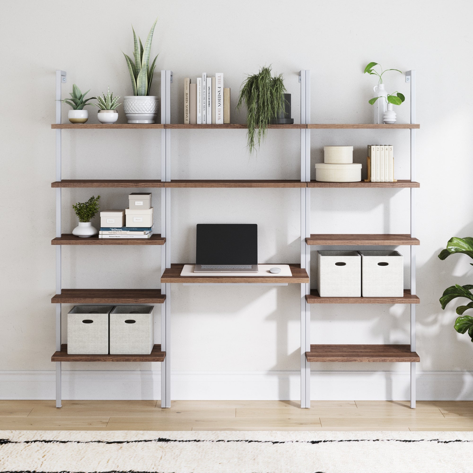 Wood & Metal Wall Mount Office Desk Set Rustic Oak