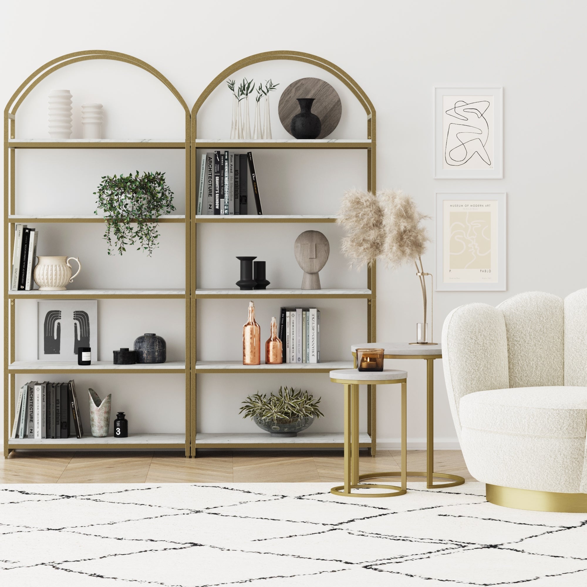 Metal 5-Shelf Arched Bookshelves Gold (Set of 2)