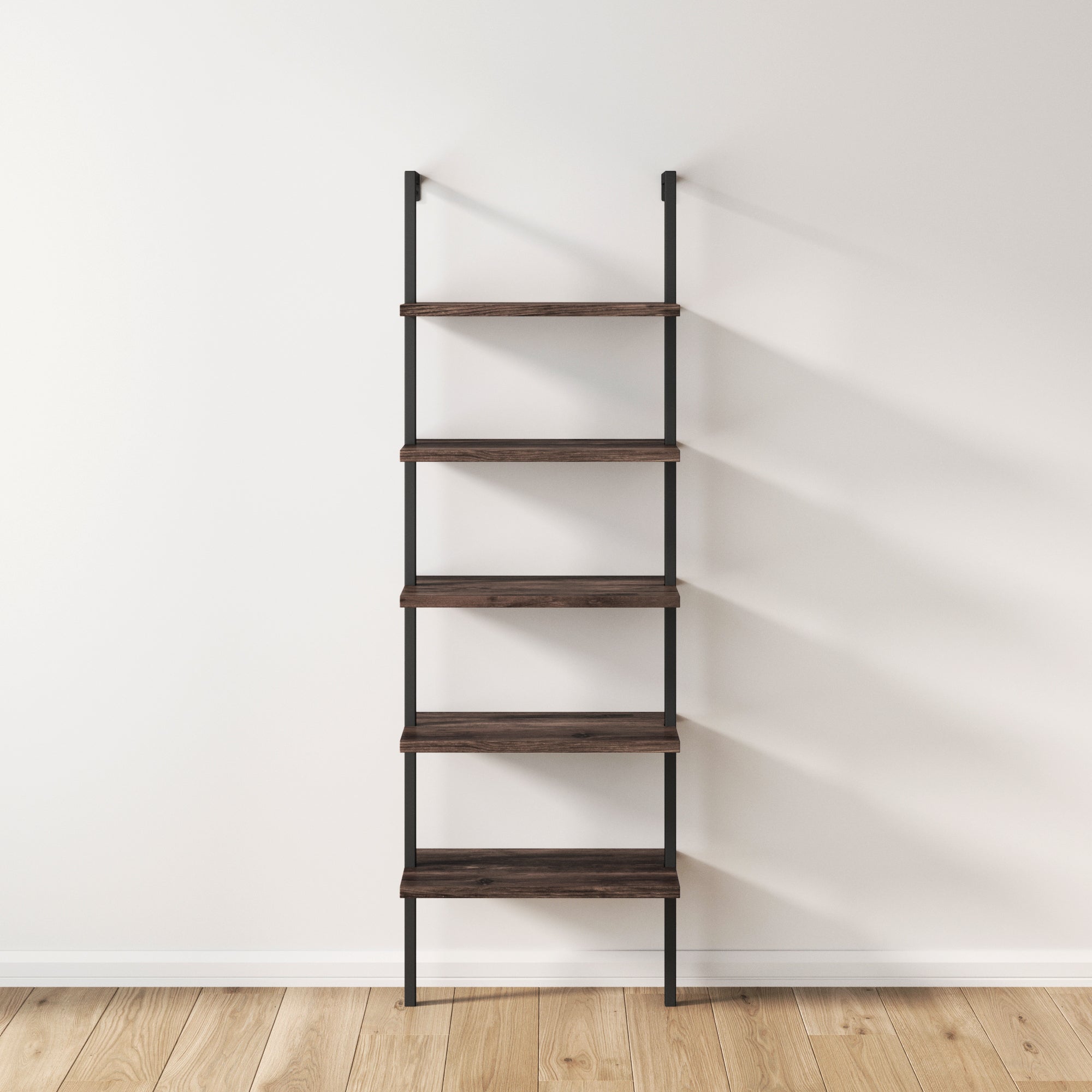 5-Shelf Ladder Bookshelf Nutmeg Matte Black