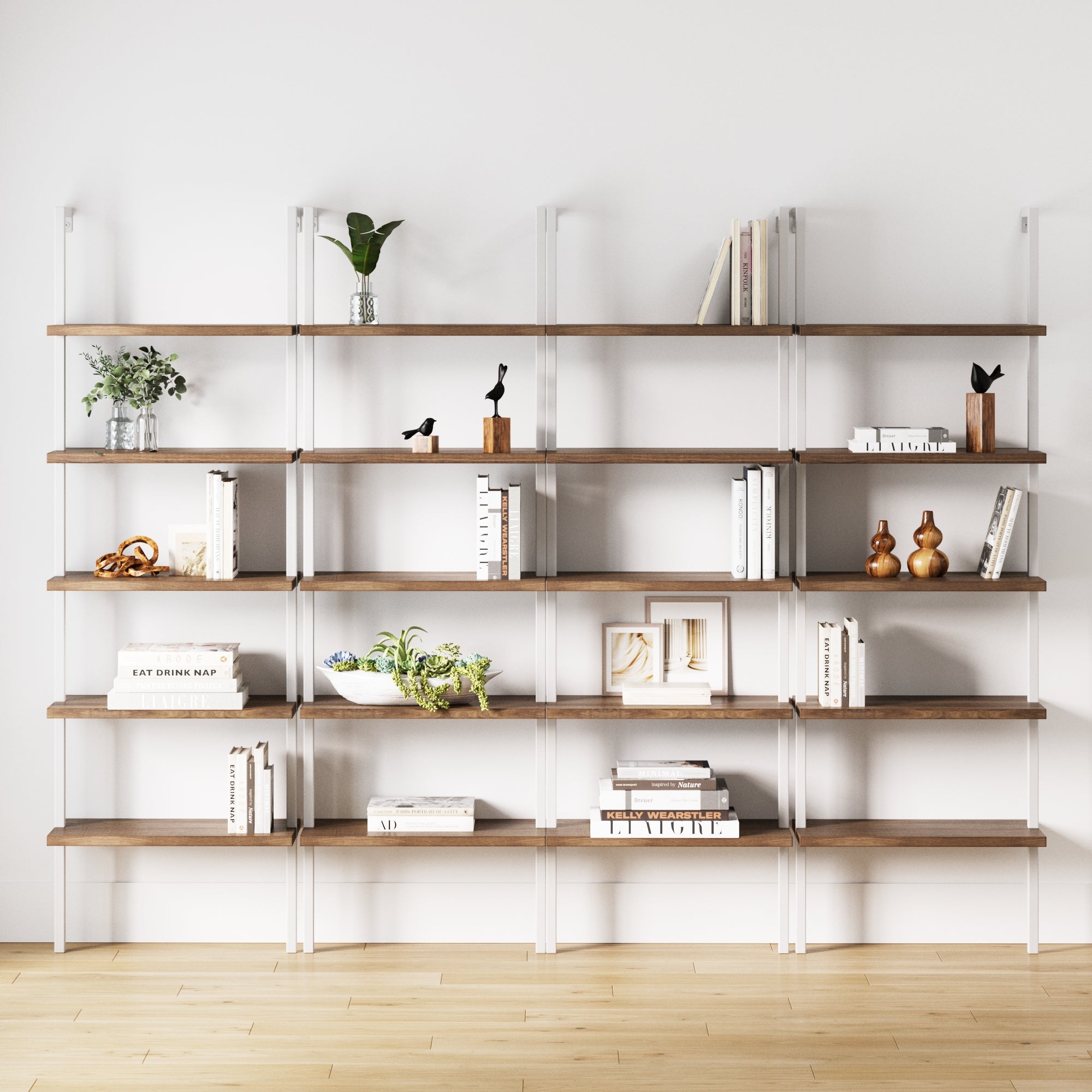 Ladder Bookshelf Oak Matte White Set of 4