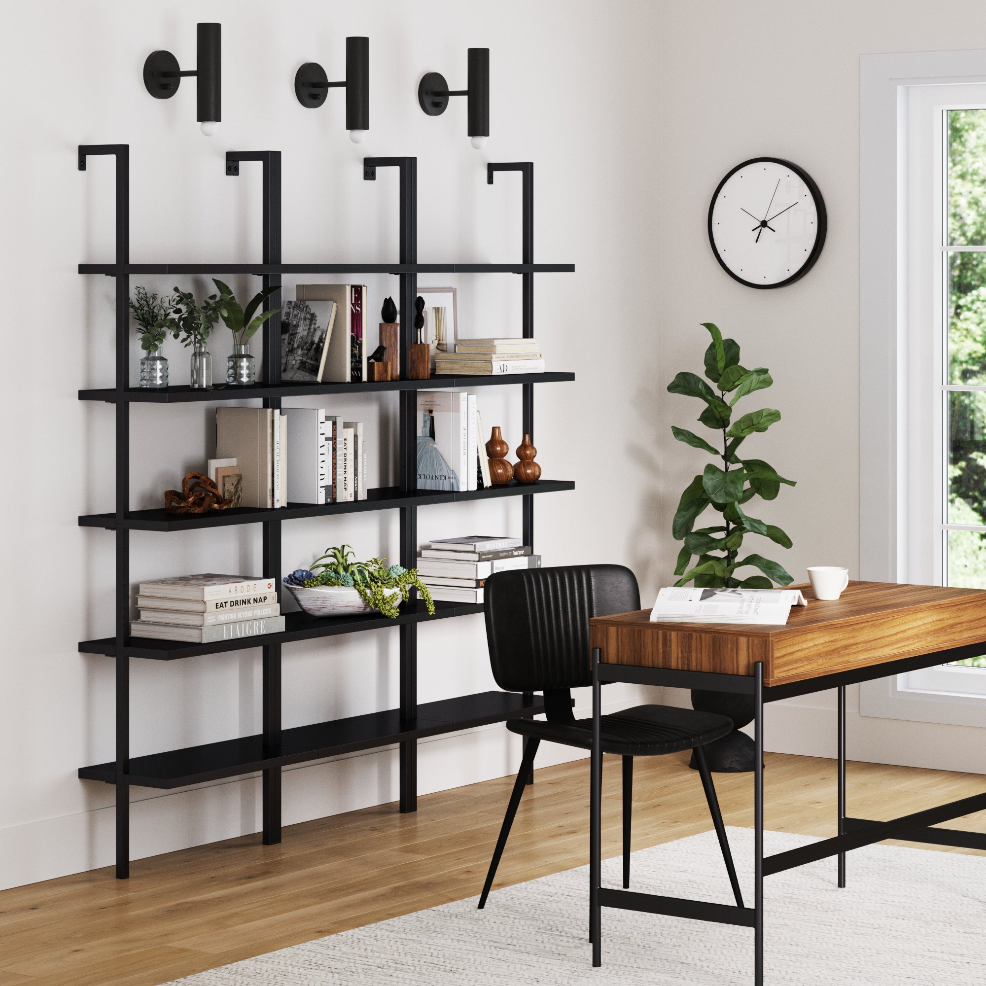 5-Shelf Ladder Bookshelf Black (Set of 3)