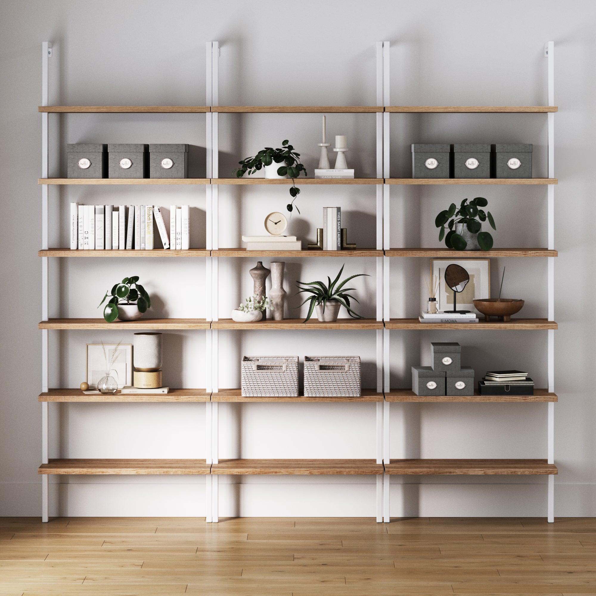 6-Shelf Bookcase Oak Matte White (Set of 3)