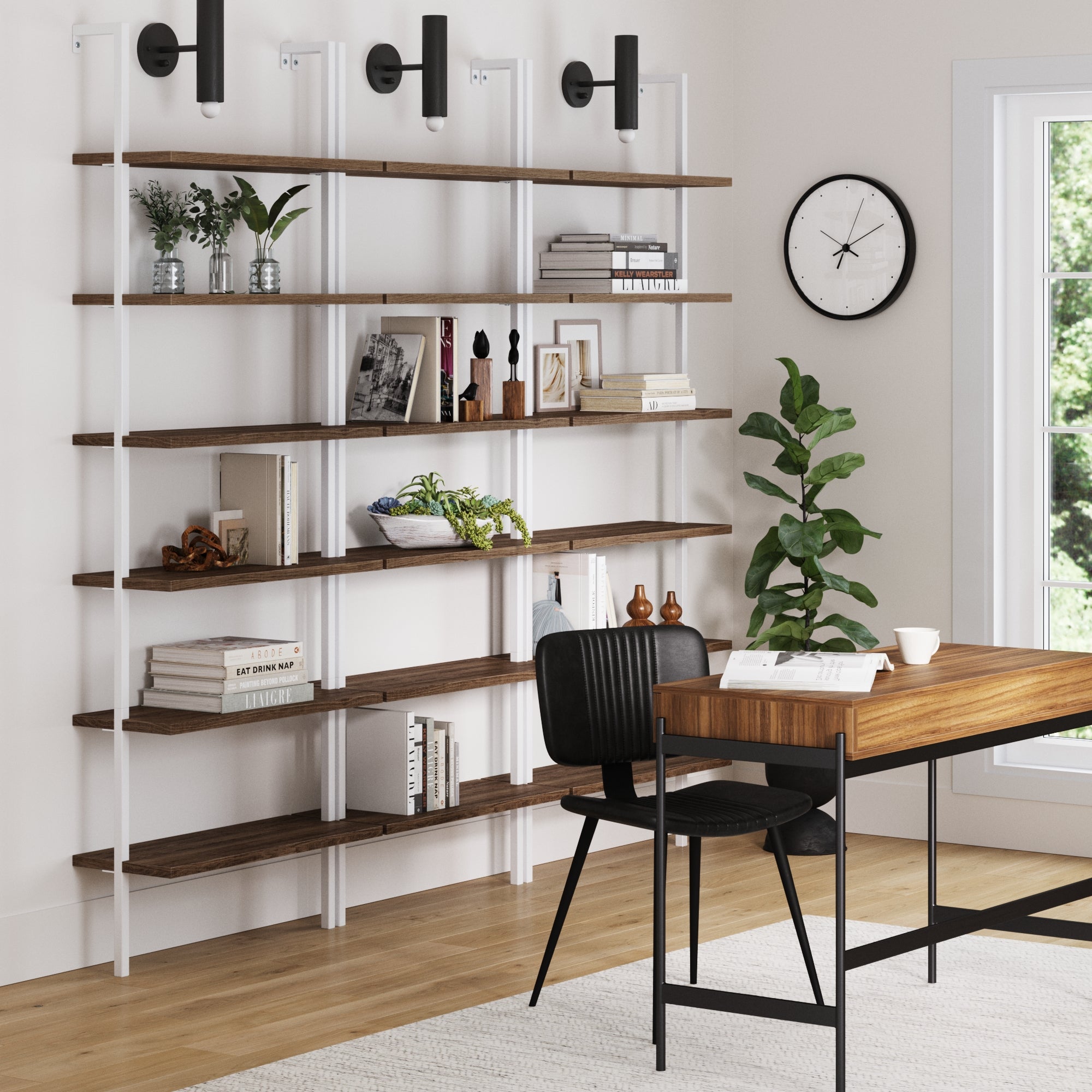 6-Shelf Bookcase Oak Matte White (Set of 3)