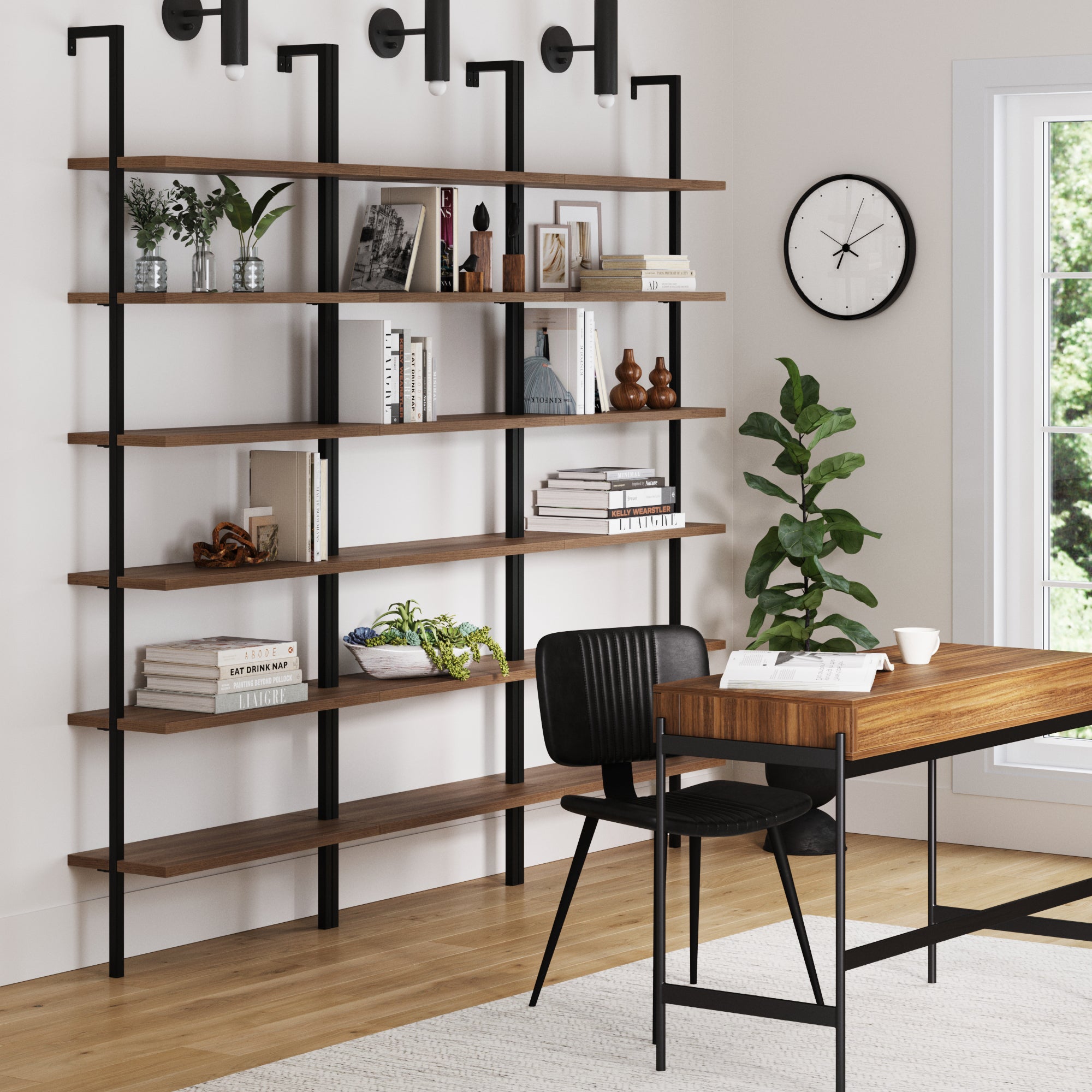 6-Shelf Bookcase Oak Matte Black (Set of 3)