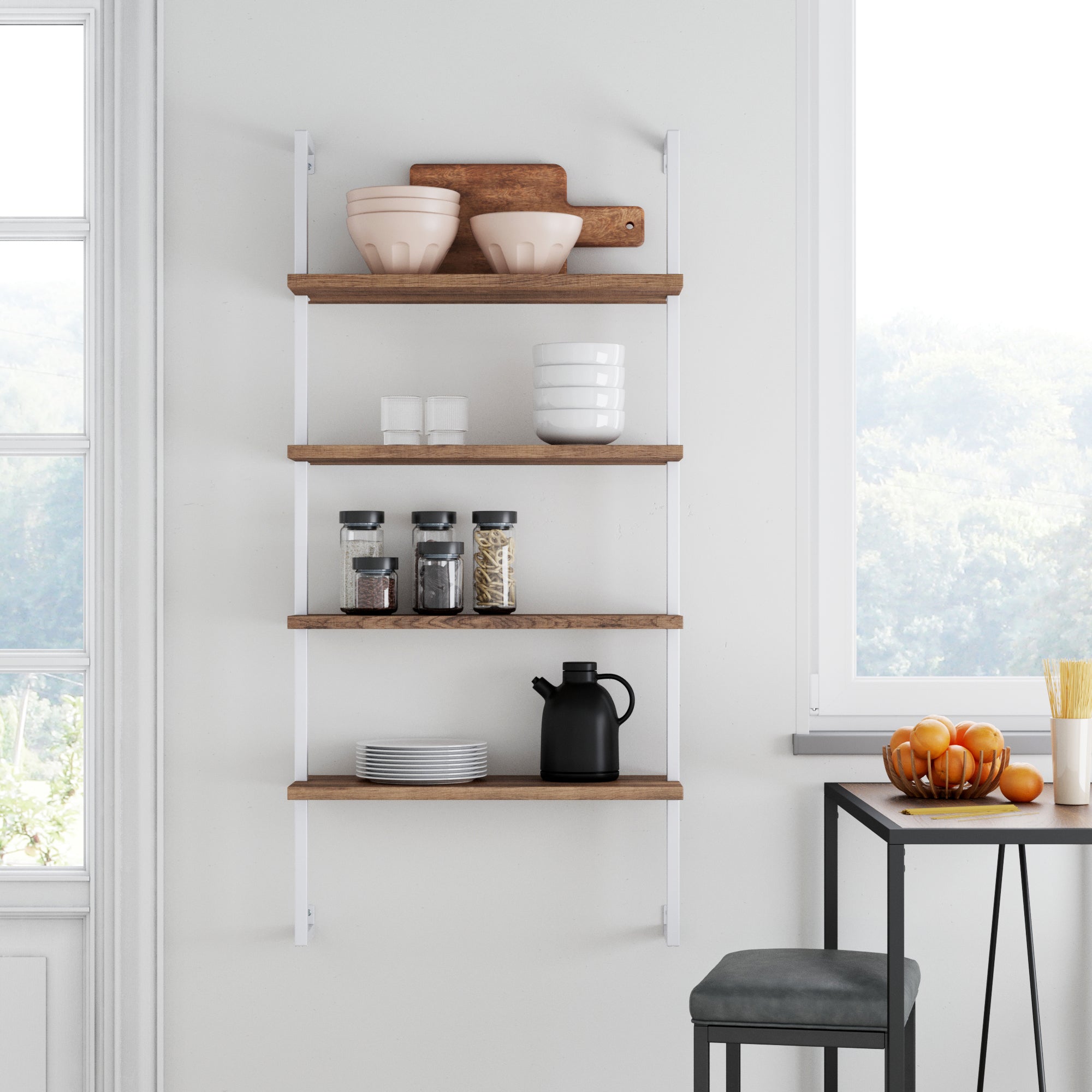 Wood & Metal 4-Shelf Floating Bookshelf Reclaimed Oak