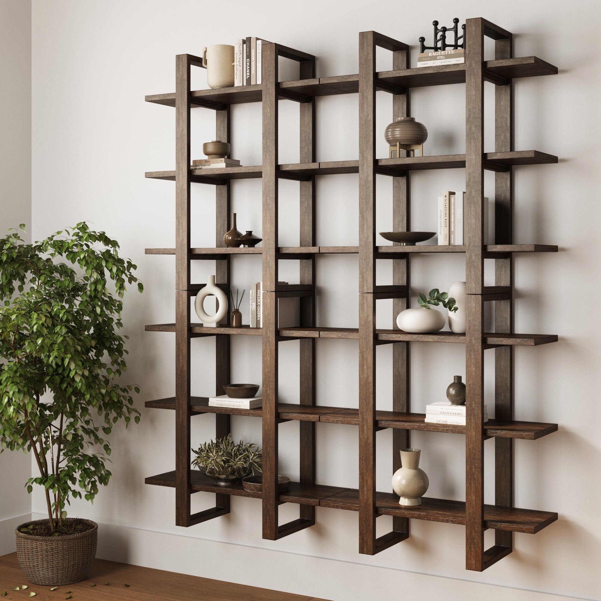 Solid Wood Wall Shelves Dark Brown (Set of 4)