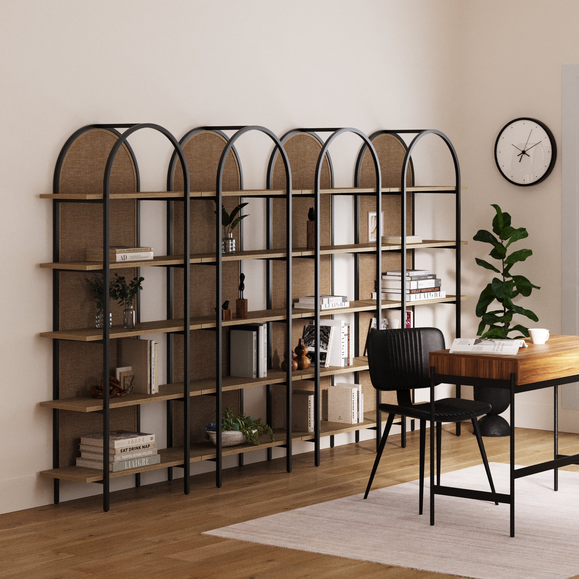 Boho Rattan & Wood Arched Bookshelves (Set of 4)