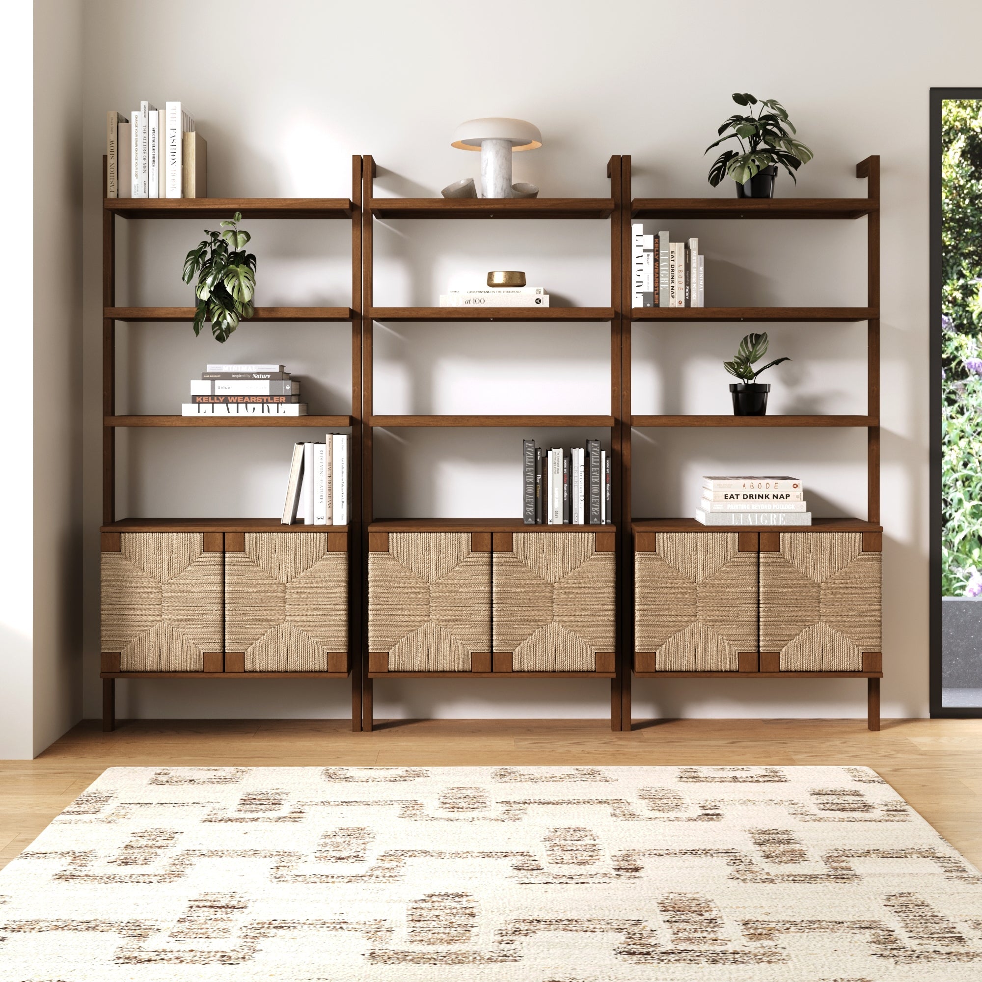 Seagrass Wall Bookshelves with Doors Dark Brown (Set of 3)