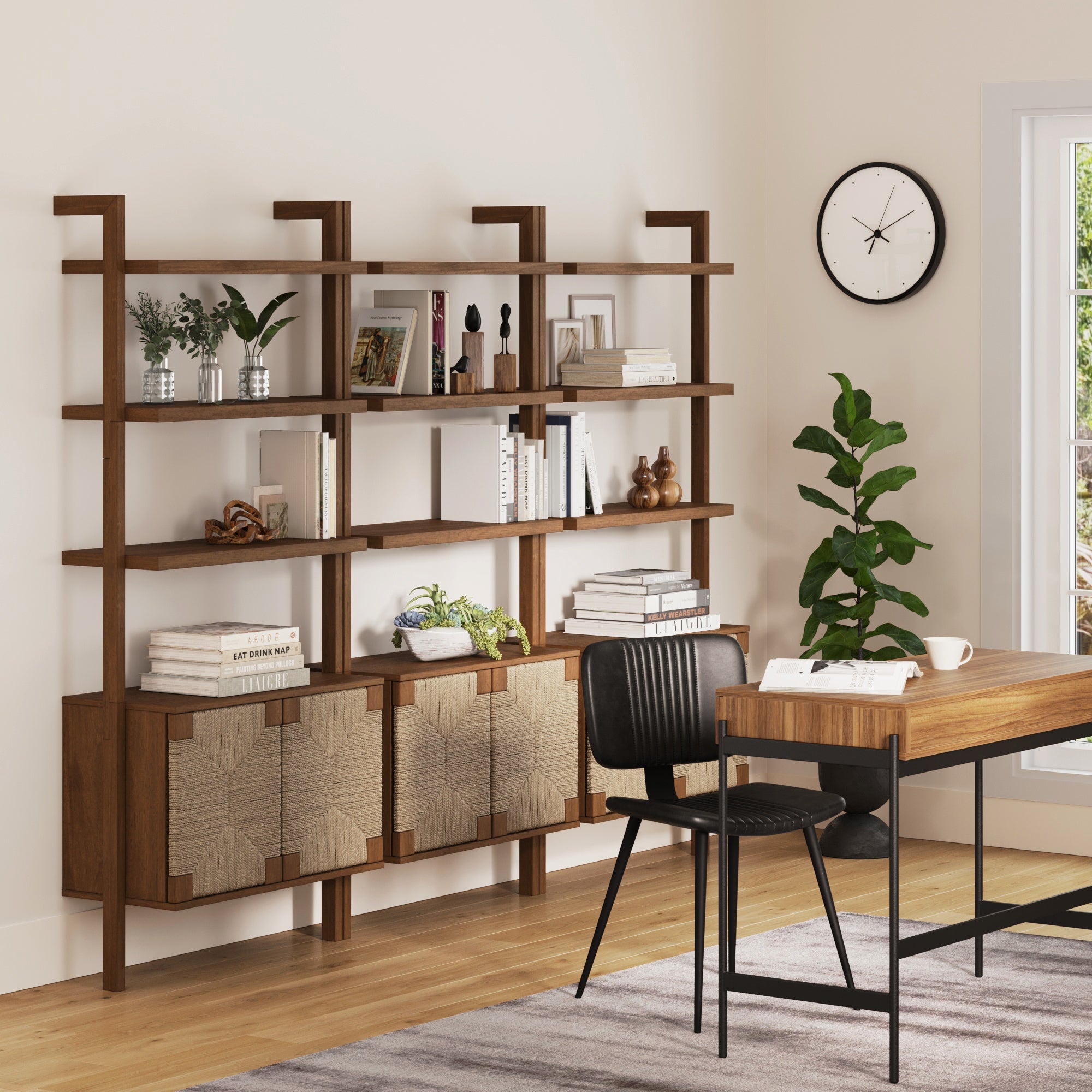 Seagrass Wall Bookshelves with Doors Dark Brown (Set of 3)