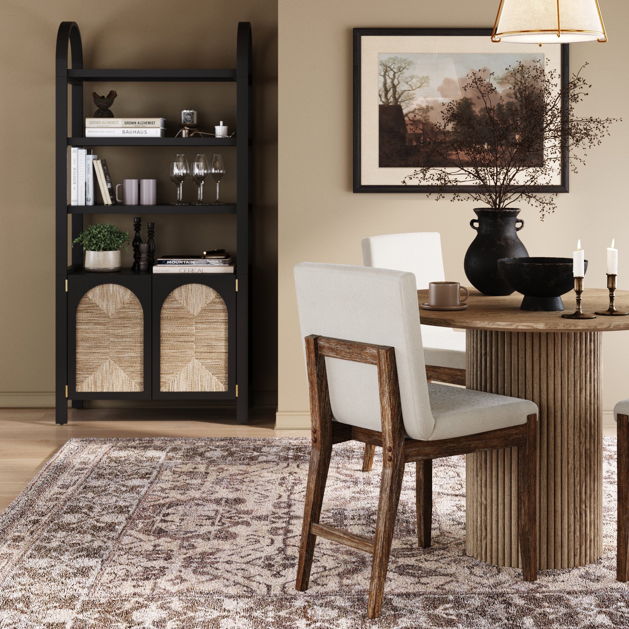 Boho Seagrass Arched Bookshelf Black