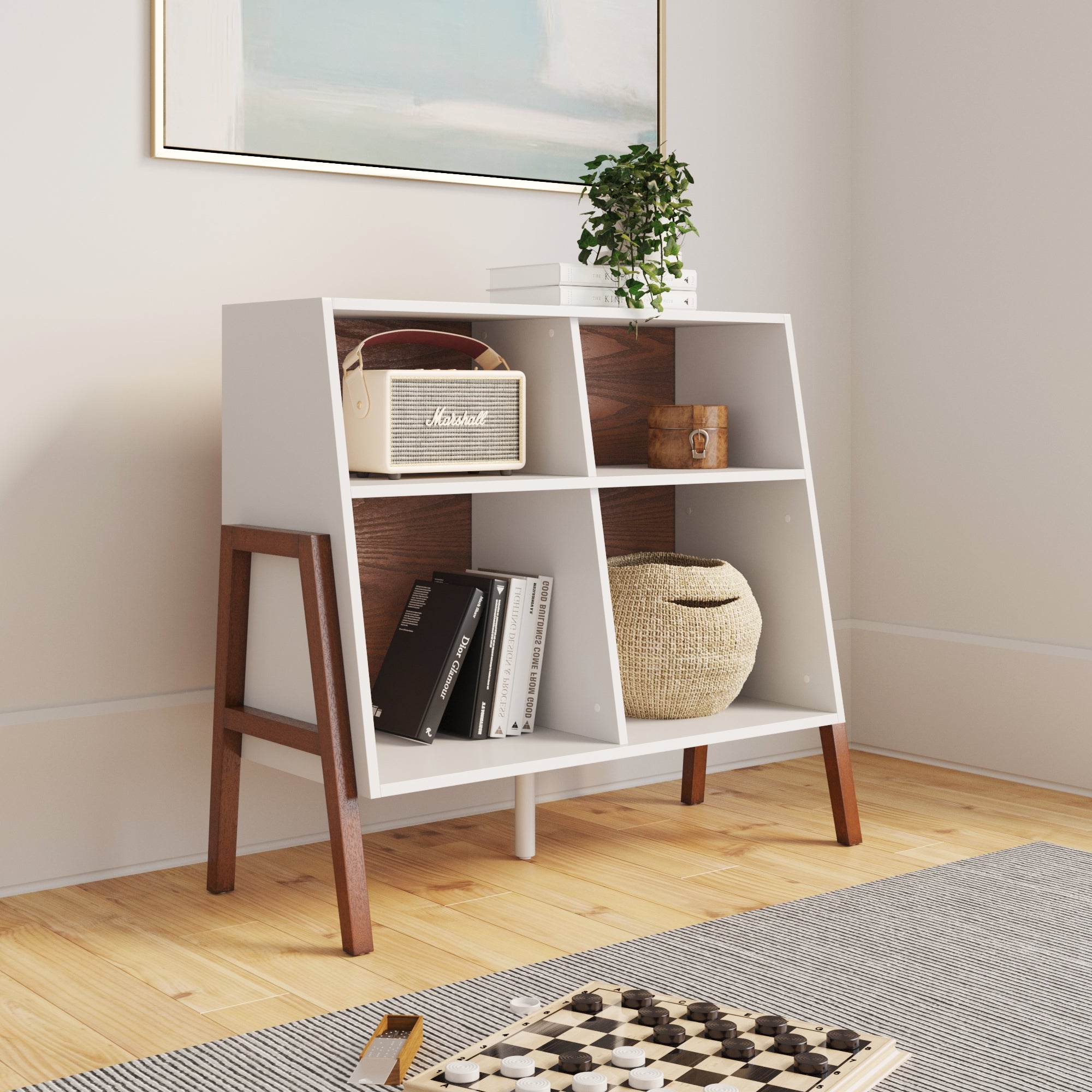 Wood Mid-Century Cubby Storage Cabinet