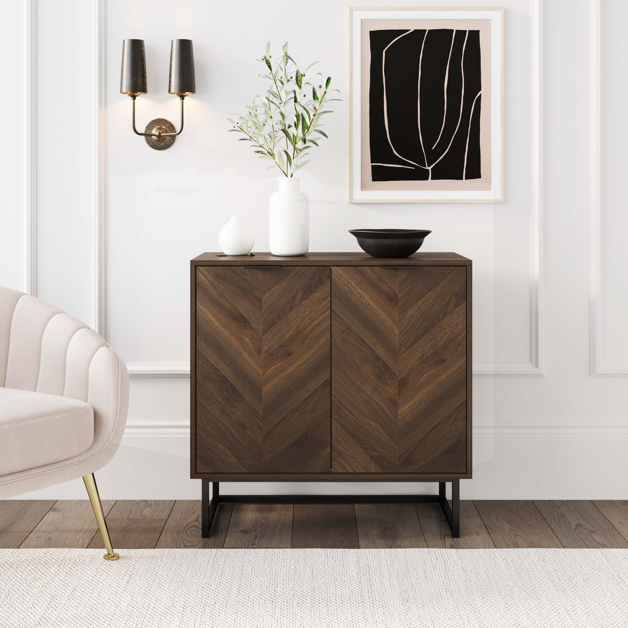 Wood 2-Door Storage Cabinet Walnut